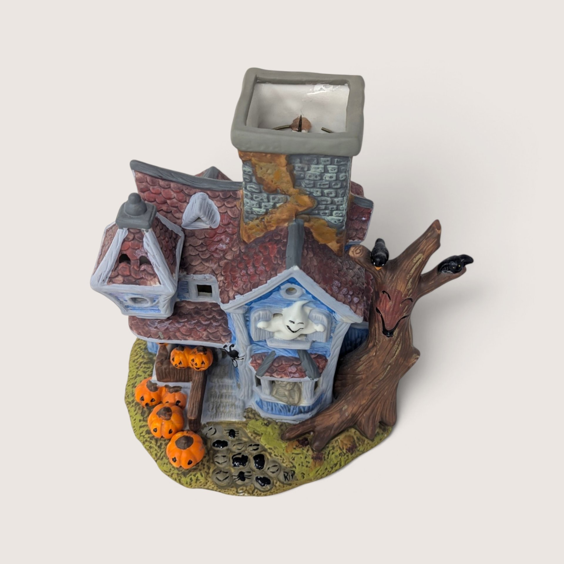 Vintage PartyLite Ceramic Haunted House Tealight Candle Holder
