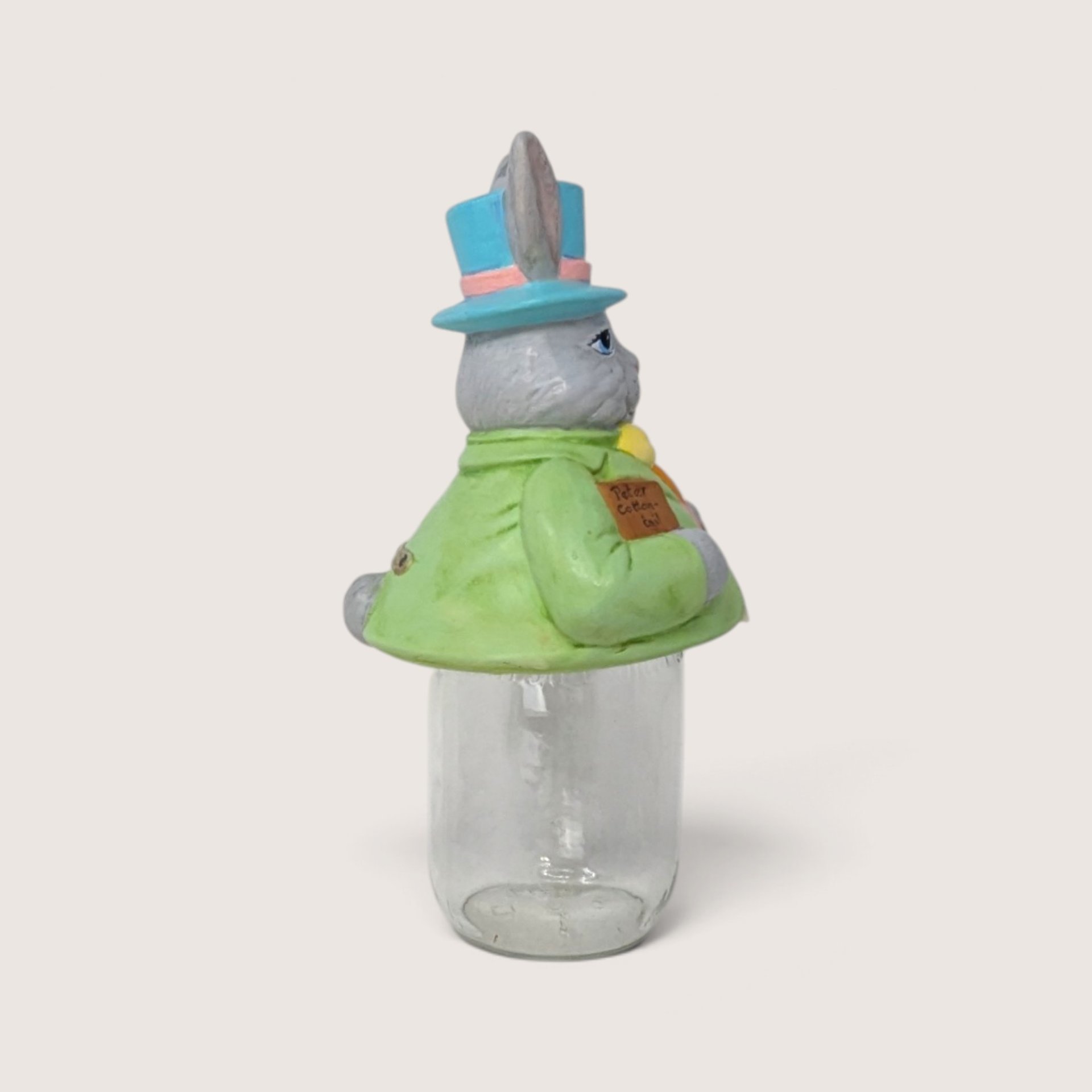 Vintage Ceramic Easter Bunny Mason Jar Topper With Glass Base