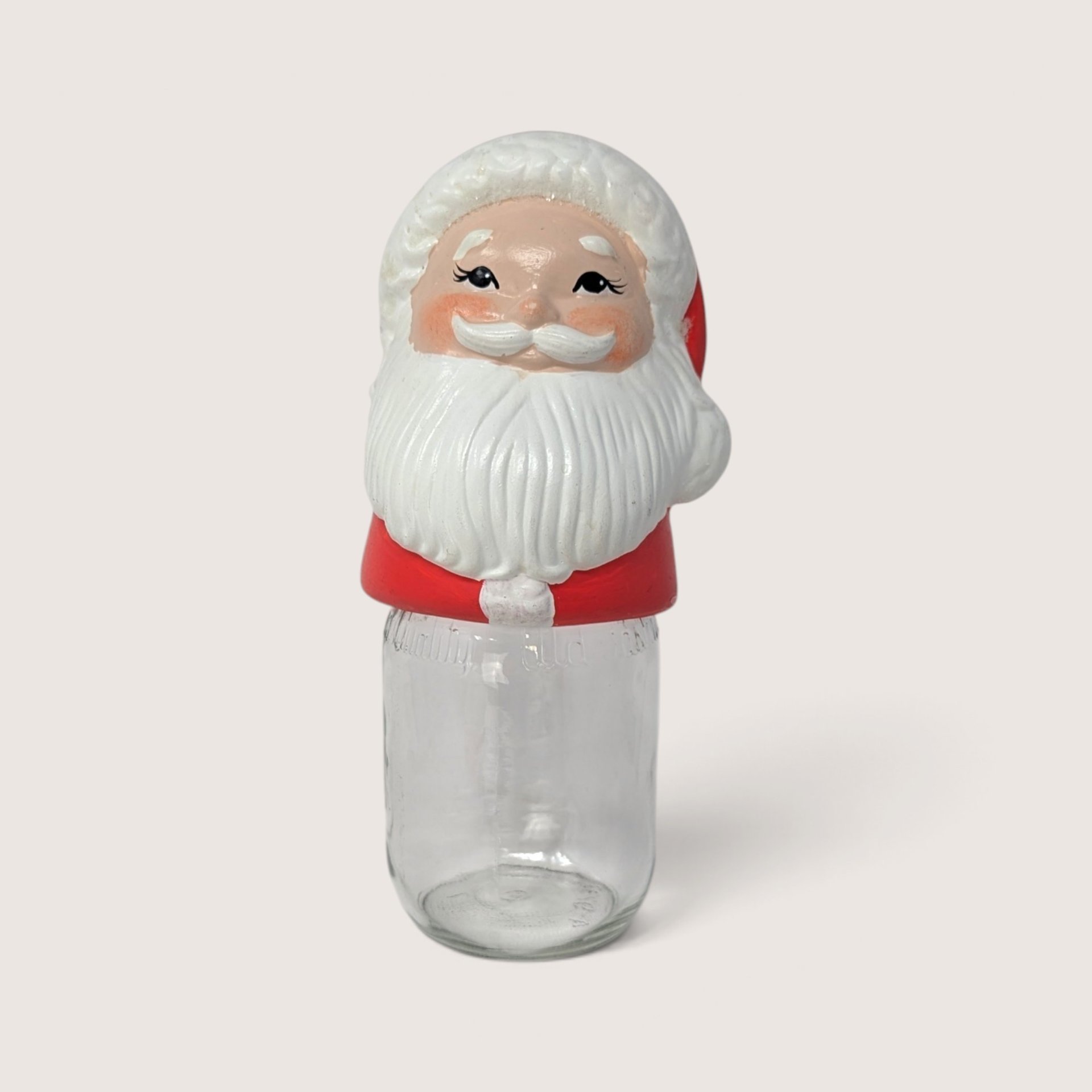 Vintage Ceramic Mr And Mrs Claus Mason Jar Topper Set With Glass Bases