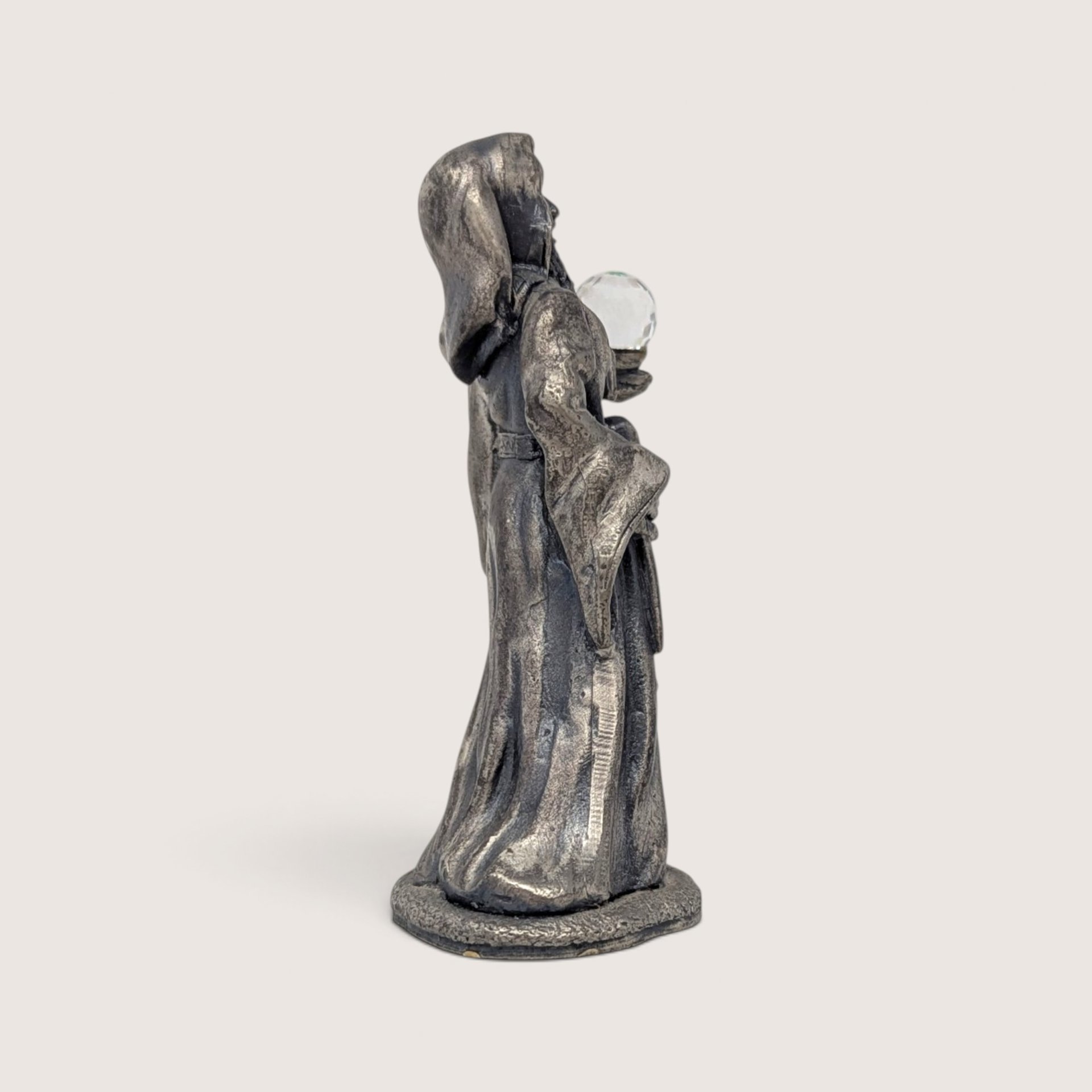 Vintage The Giant Sorcerer Pewter Crystal Ball Figurine