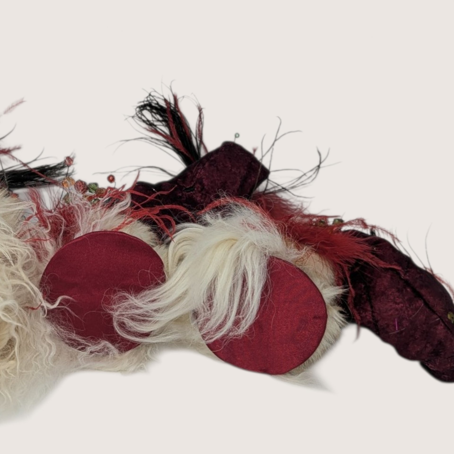 Vintage Set Of 3 Santa Head Feather Hat Ornaments Shelf Sitters