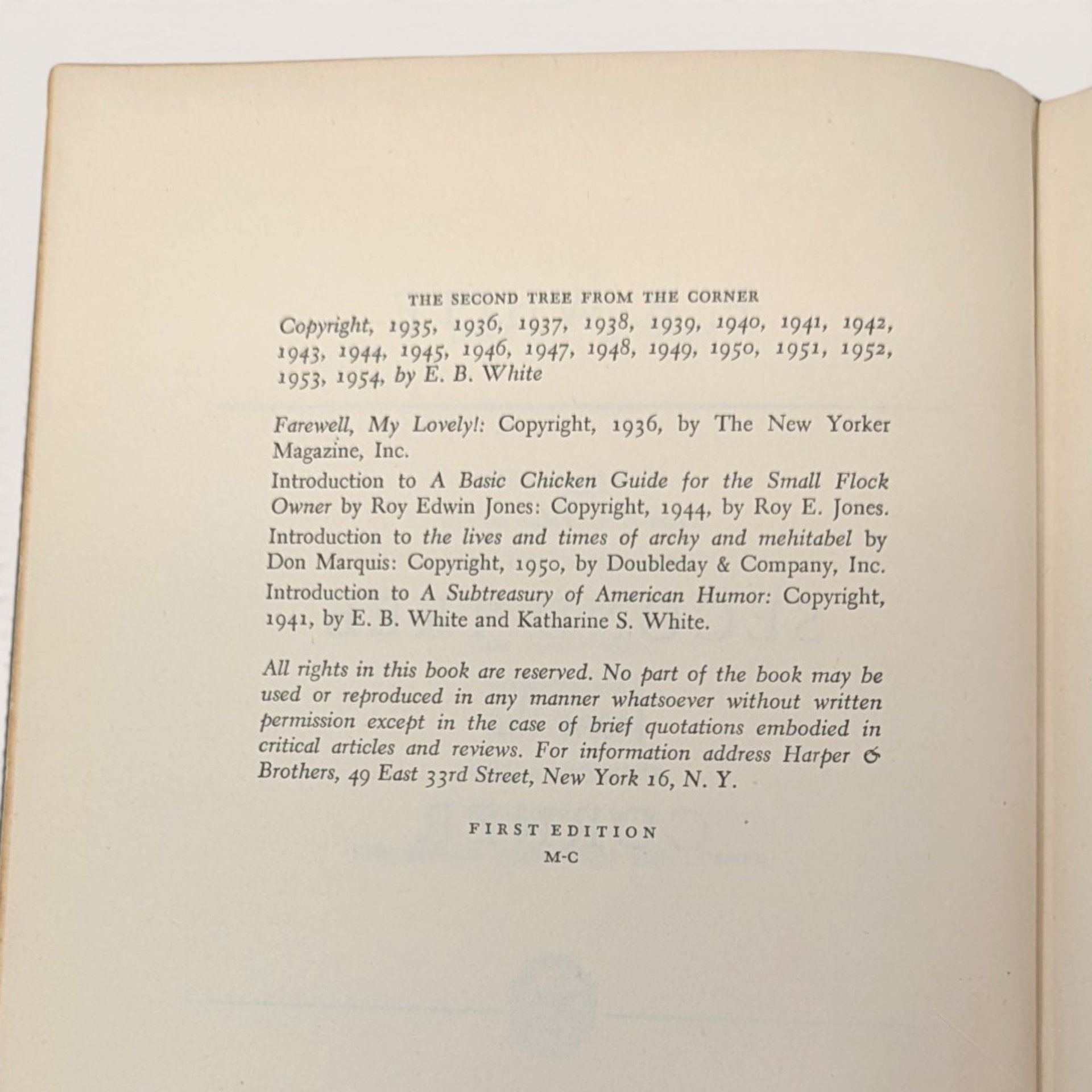 1954 The Second Tree From The Corner E B White Hardcover Book
