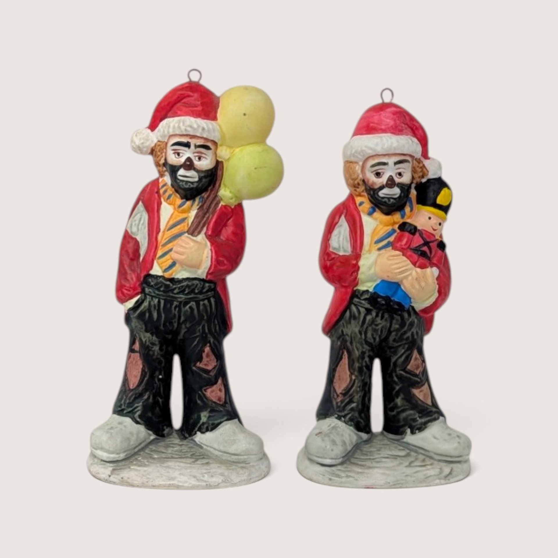Vintage Emmett Kelly Jr Hobo Clown Christmas Ornaments Pair