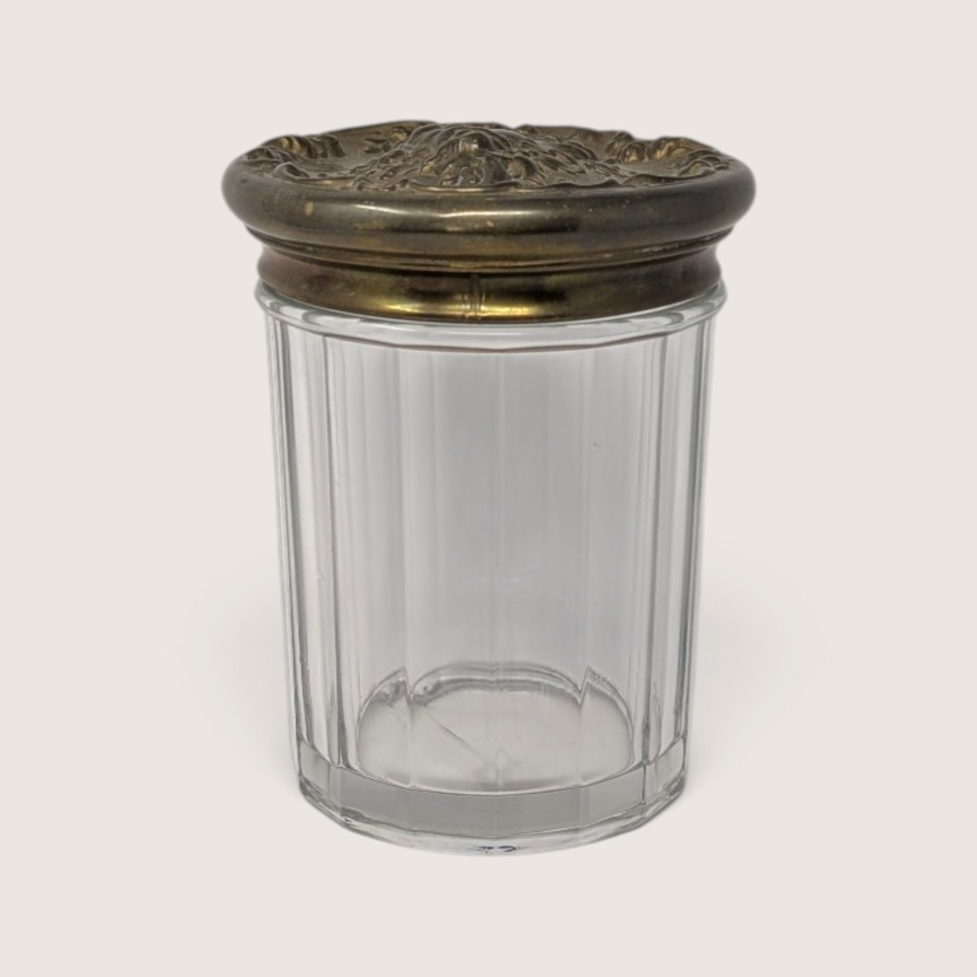Vintage Glass Jar With Embossed Metal Lid