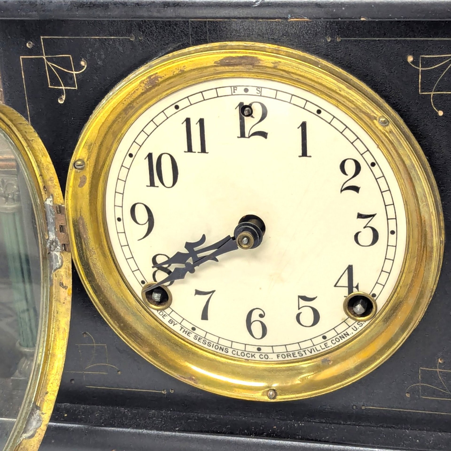 Antique E.N. Welch Mantle Clock Black Finish Architectural Case Not Working
