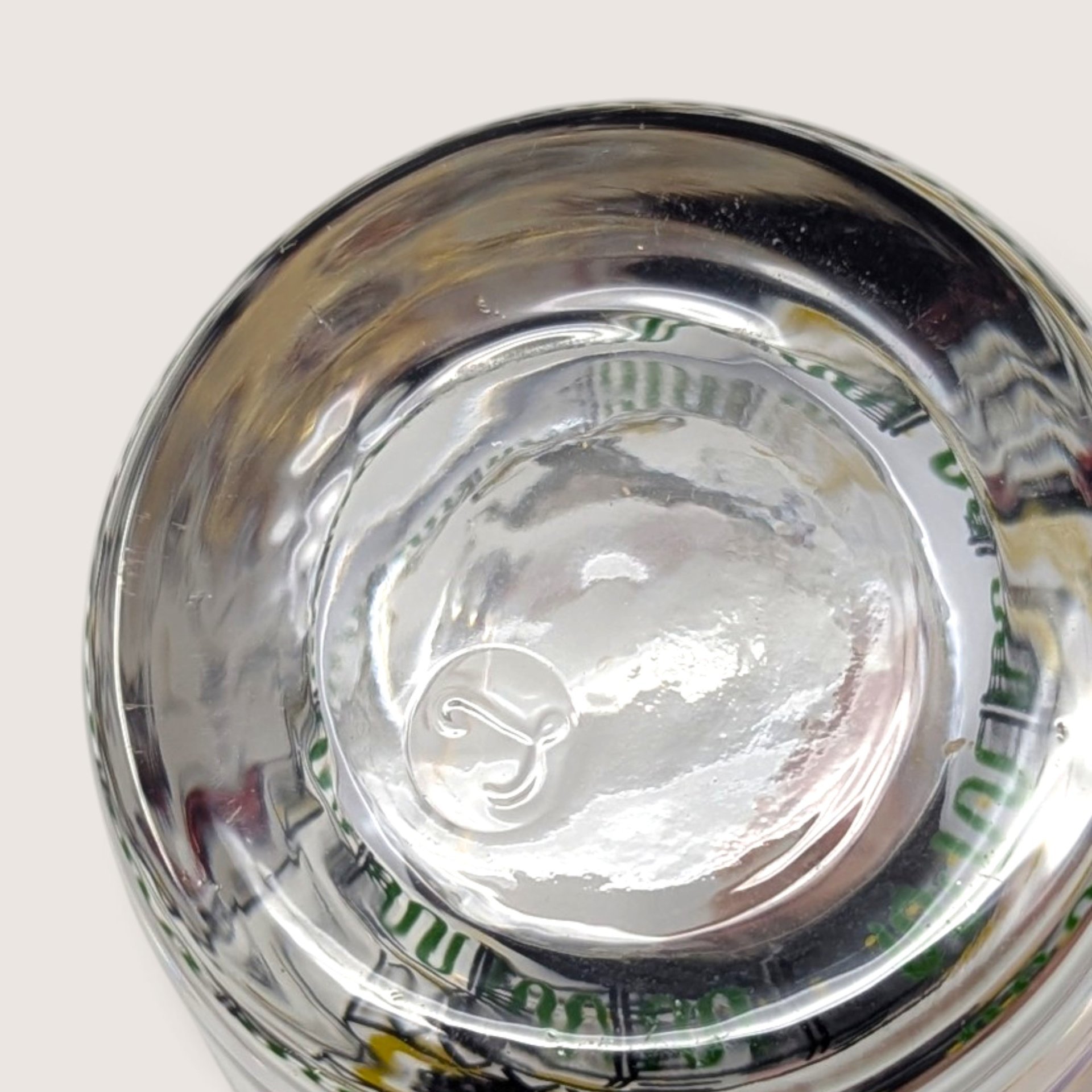 Vintage Set of 7 Clear Glass Circus Tumbler Set With Gold Trim