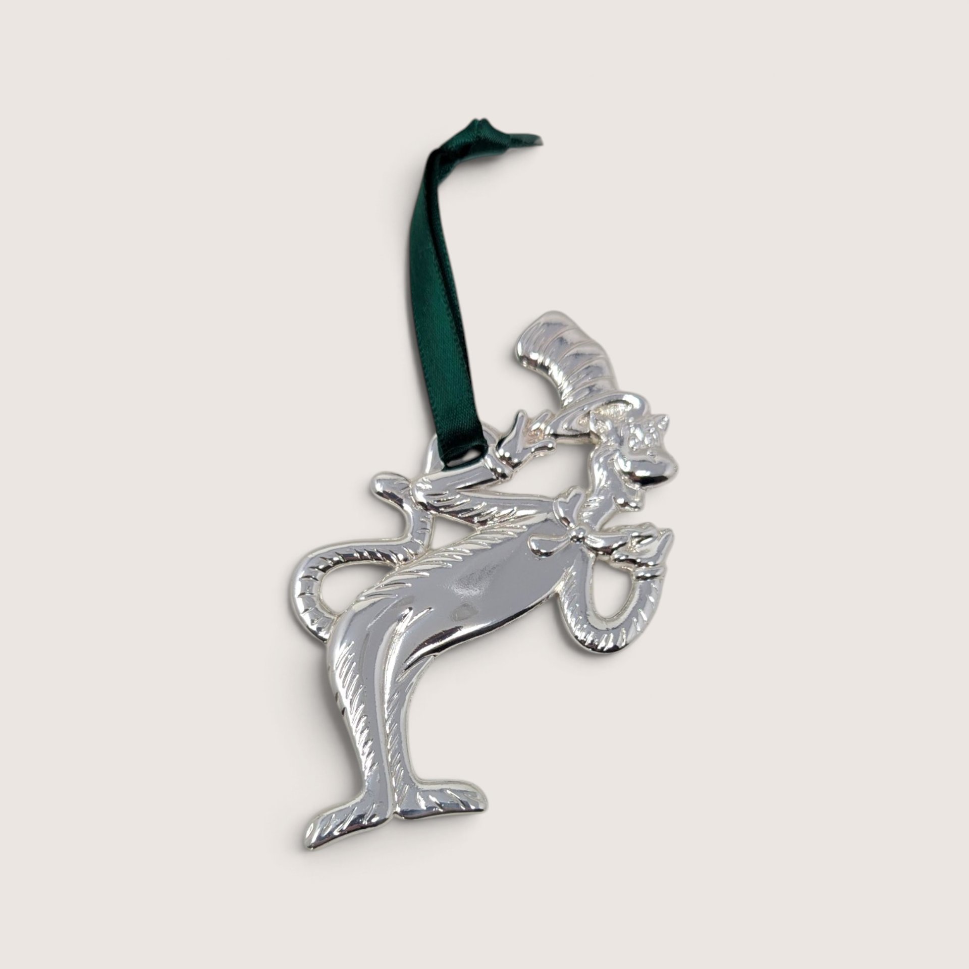 Vintage Cat in the Hat Silver Plated Ornament Pair