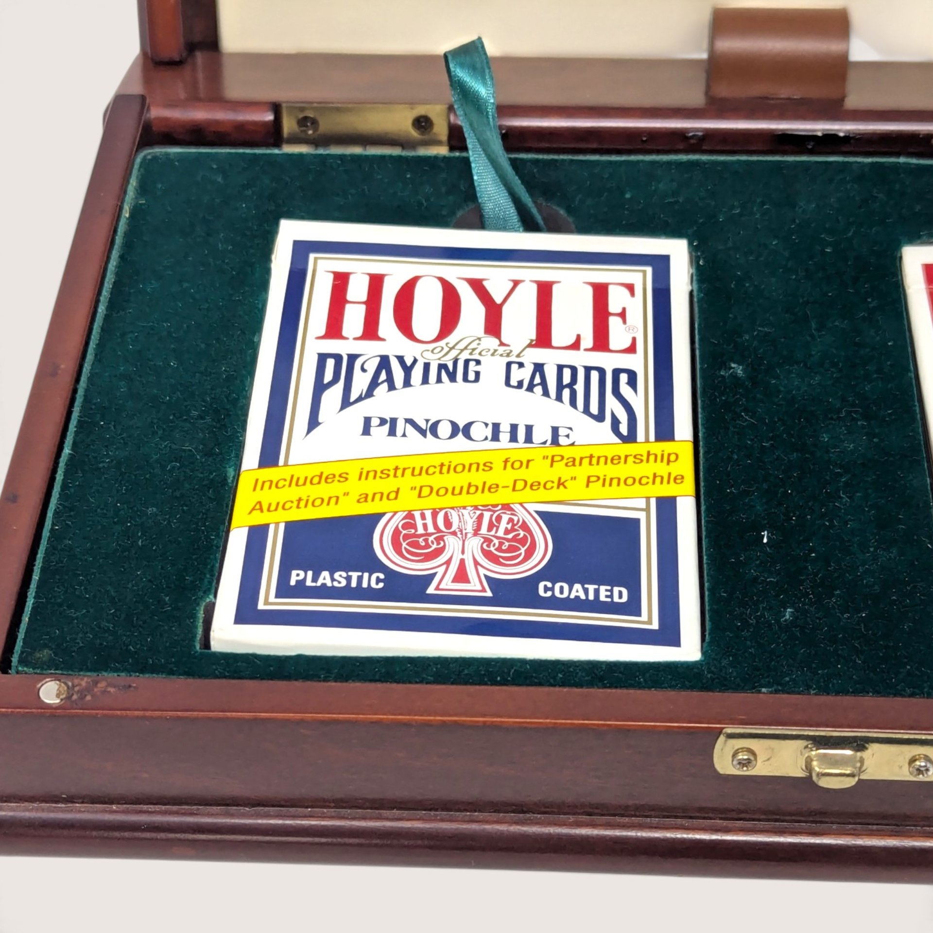 Vintage Wooden Pinochle Card Box and Hoyle Decks