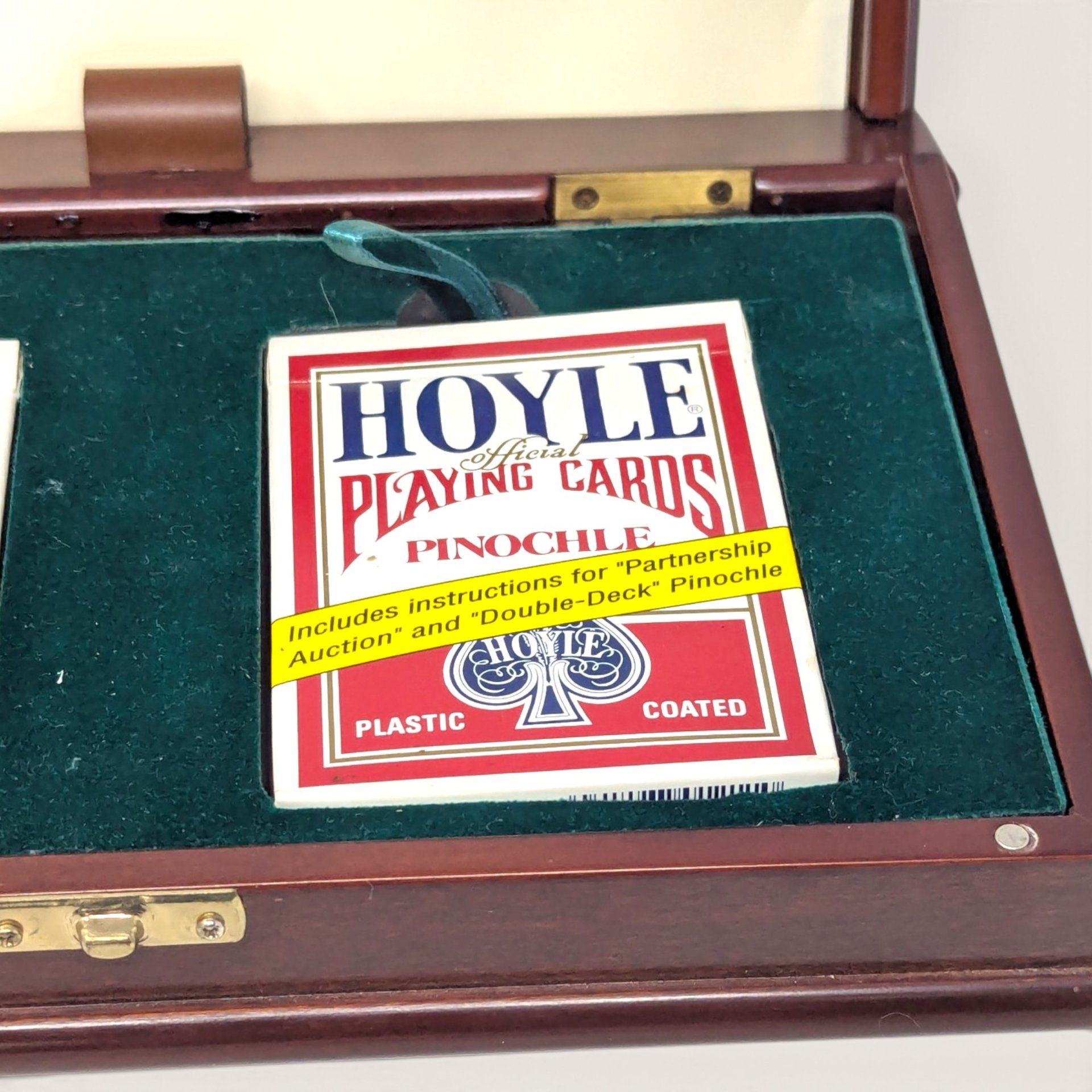 Vintage Wooden Pinochle Card Box and Hoyle Decks
