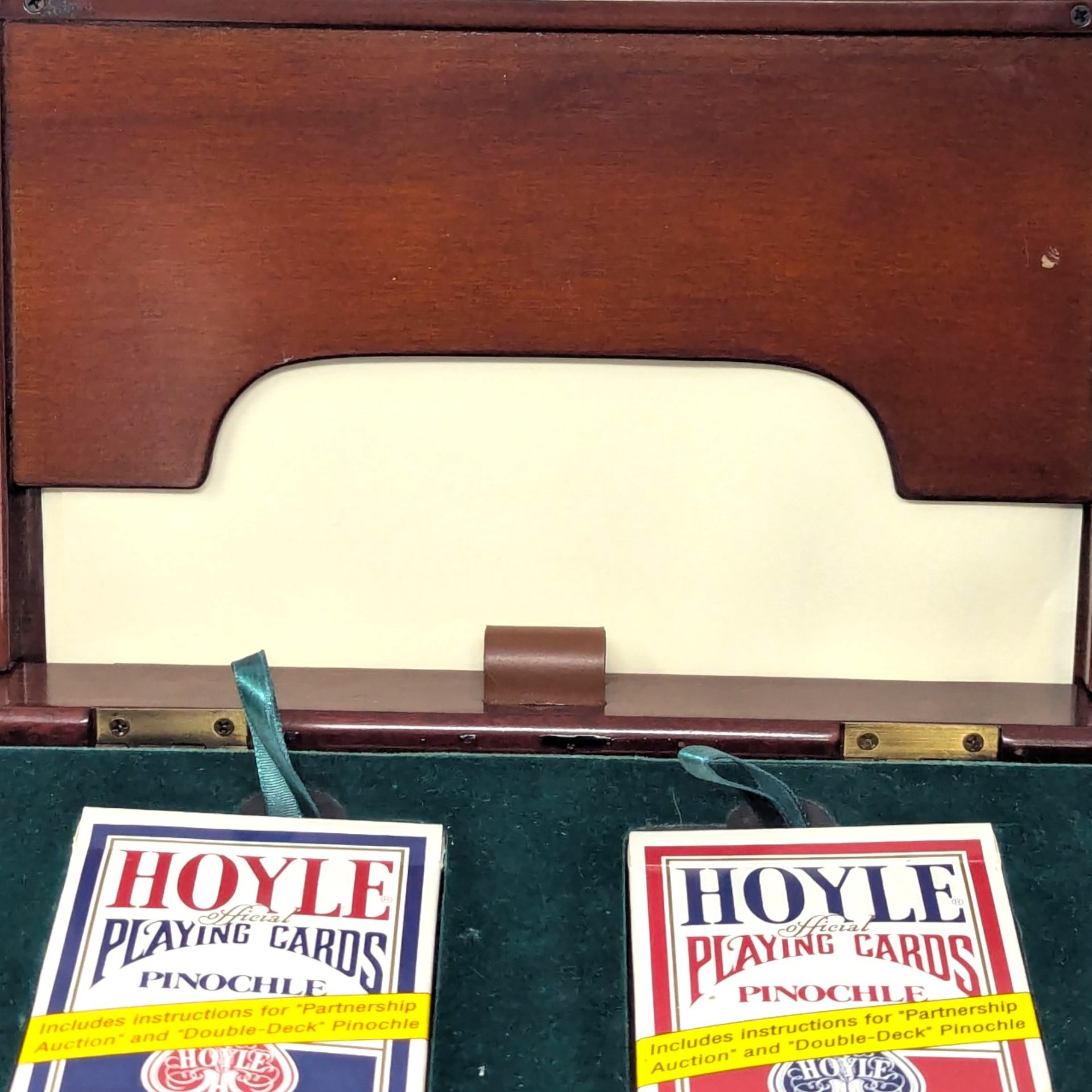 Vintage Wooden Pinochle Card Box and Hoyle Decks