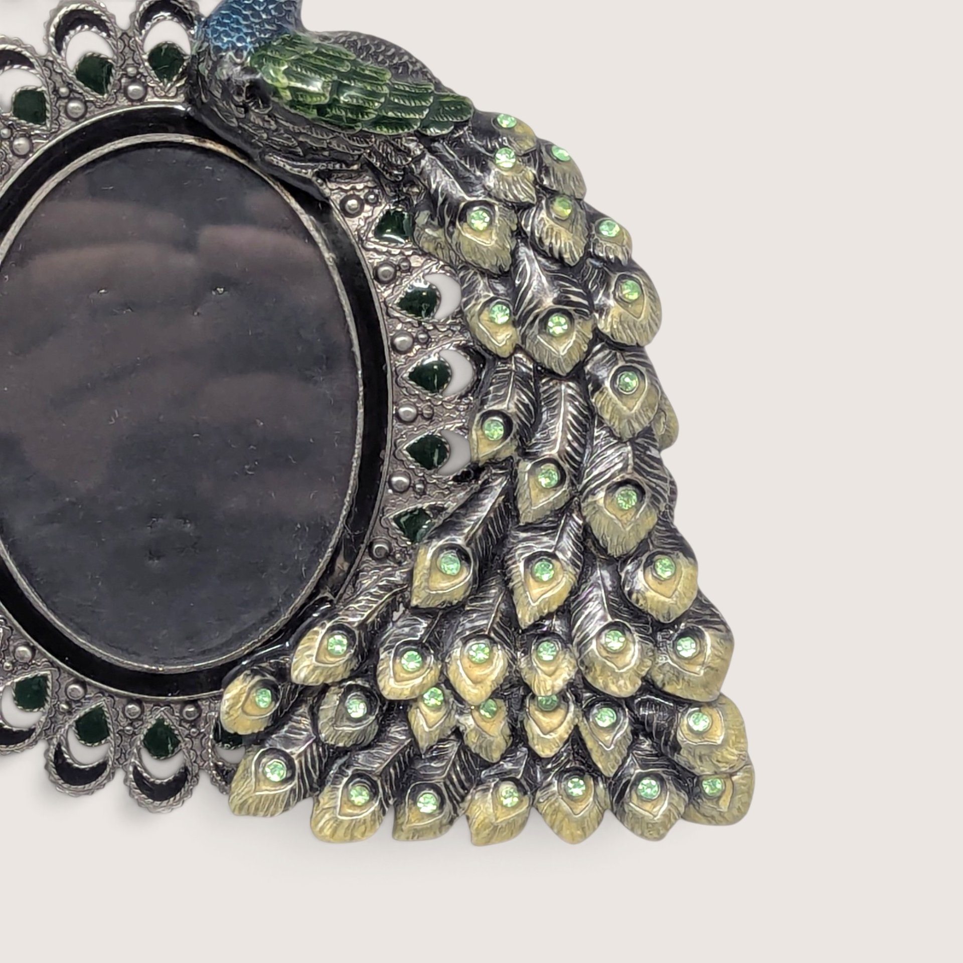 Vintage Enamelled Rhinestone Peacock Metal Photo Frame