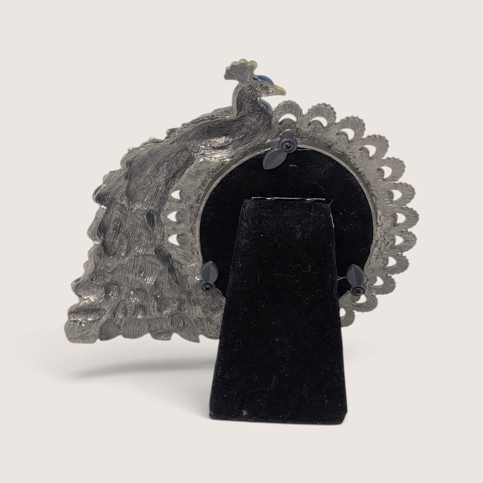 Vintage Enamelled Rhinestone Peacock Metal Photo Frame