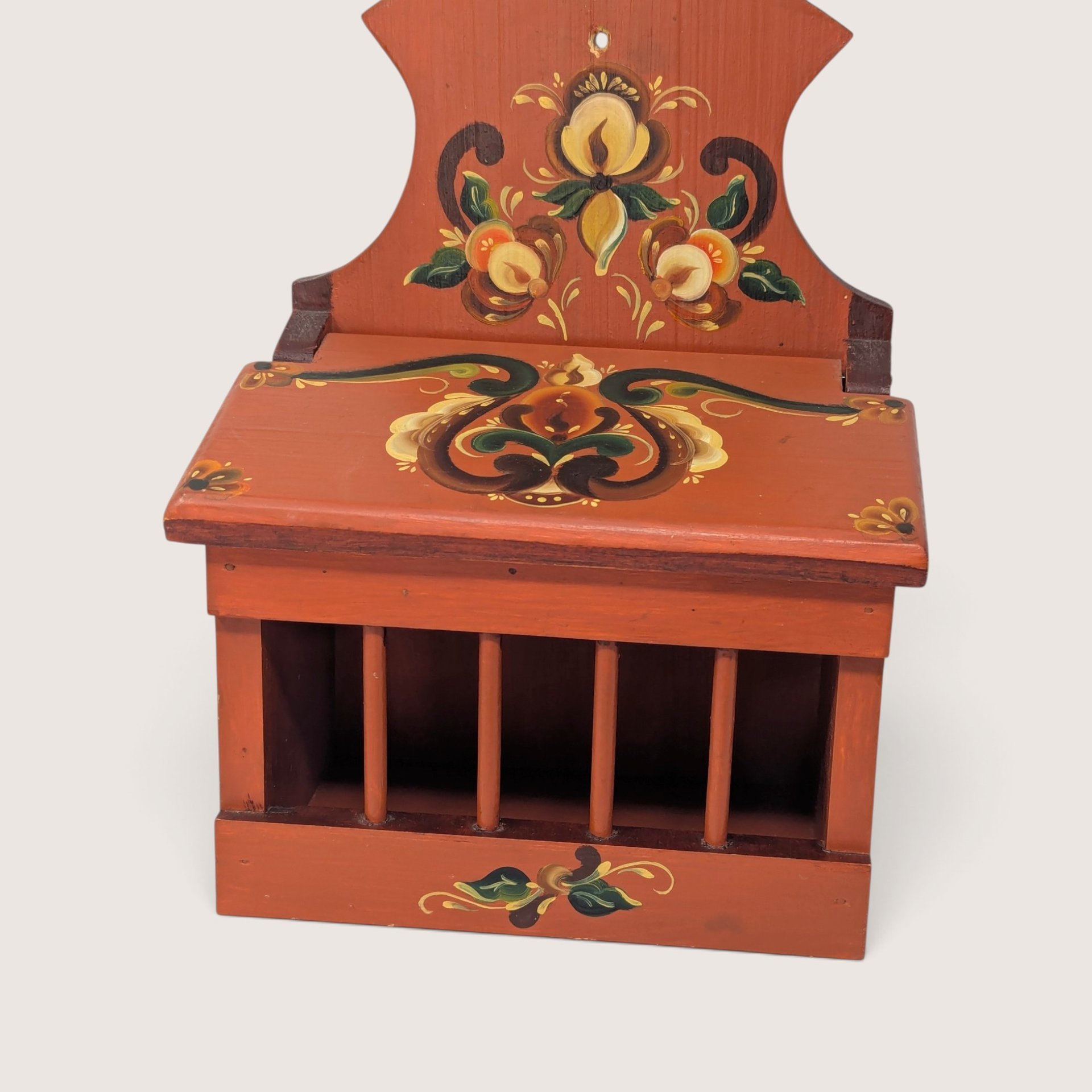 Vintage Hand Painted Wooden Onion Box Wall Bin