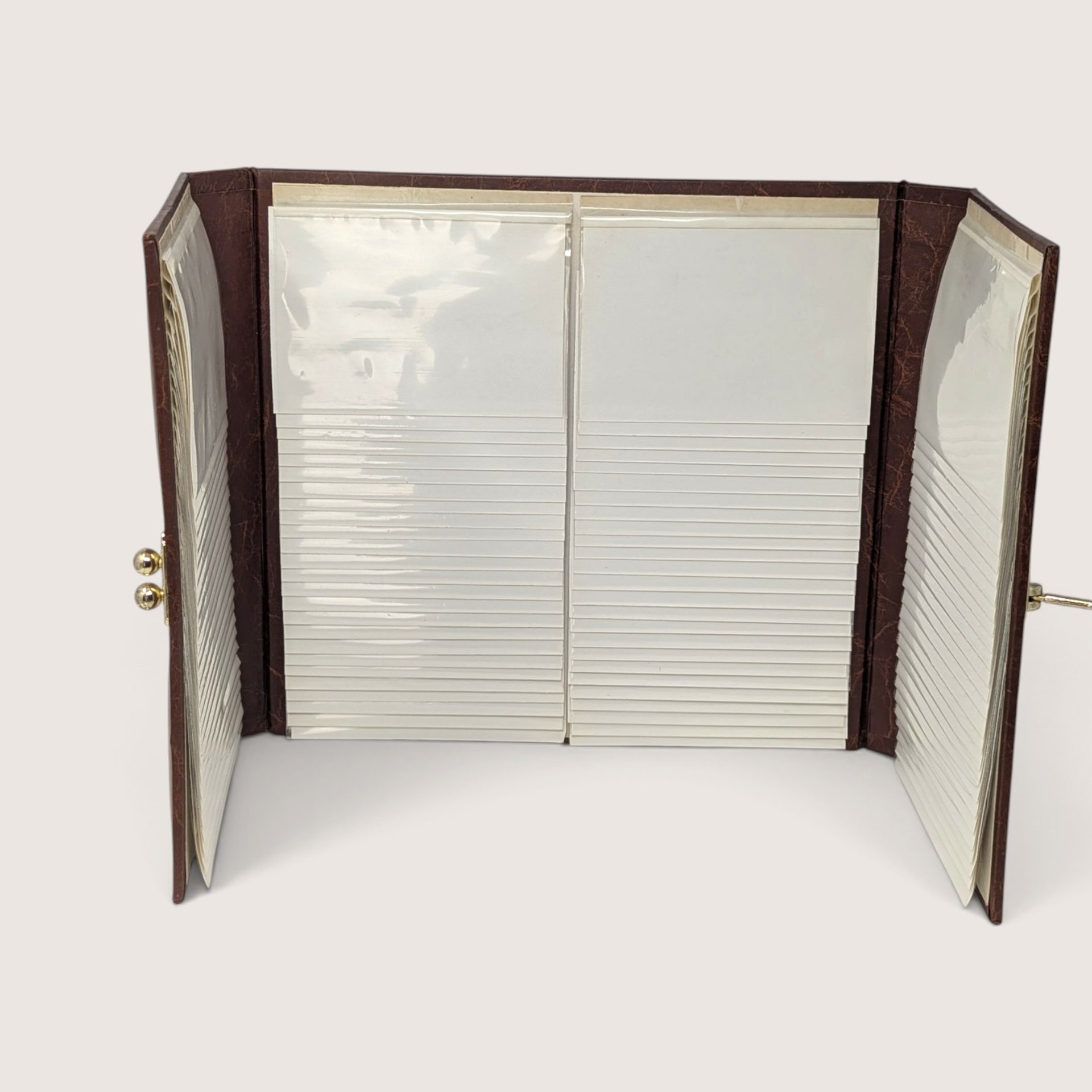Vintage Brown Tri-Fold Photo Album Gold Filigree Storage