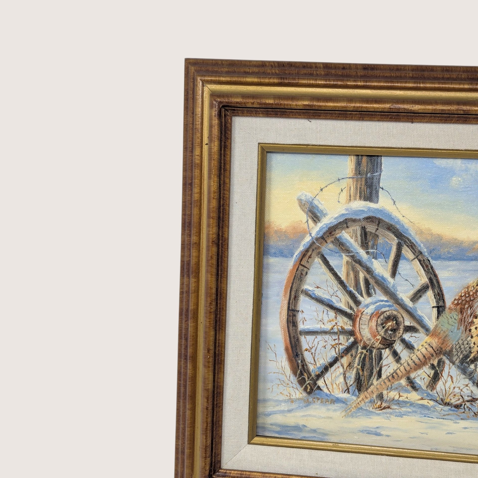 Original Vintage Martha Spear Pheasants Winter Painting Framed Art