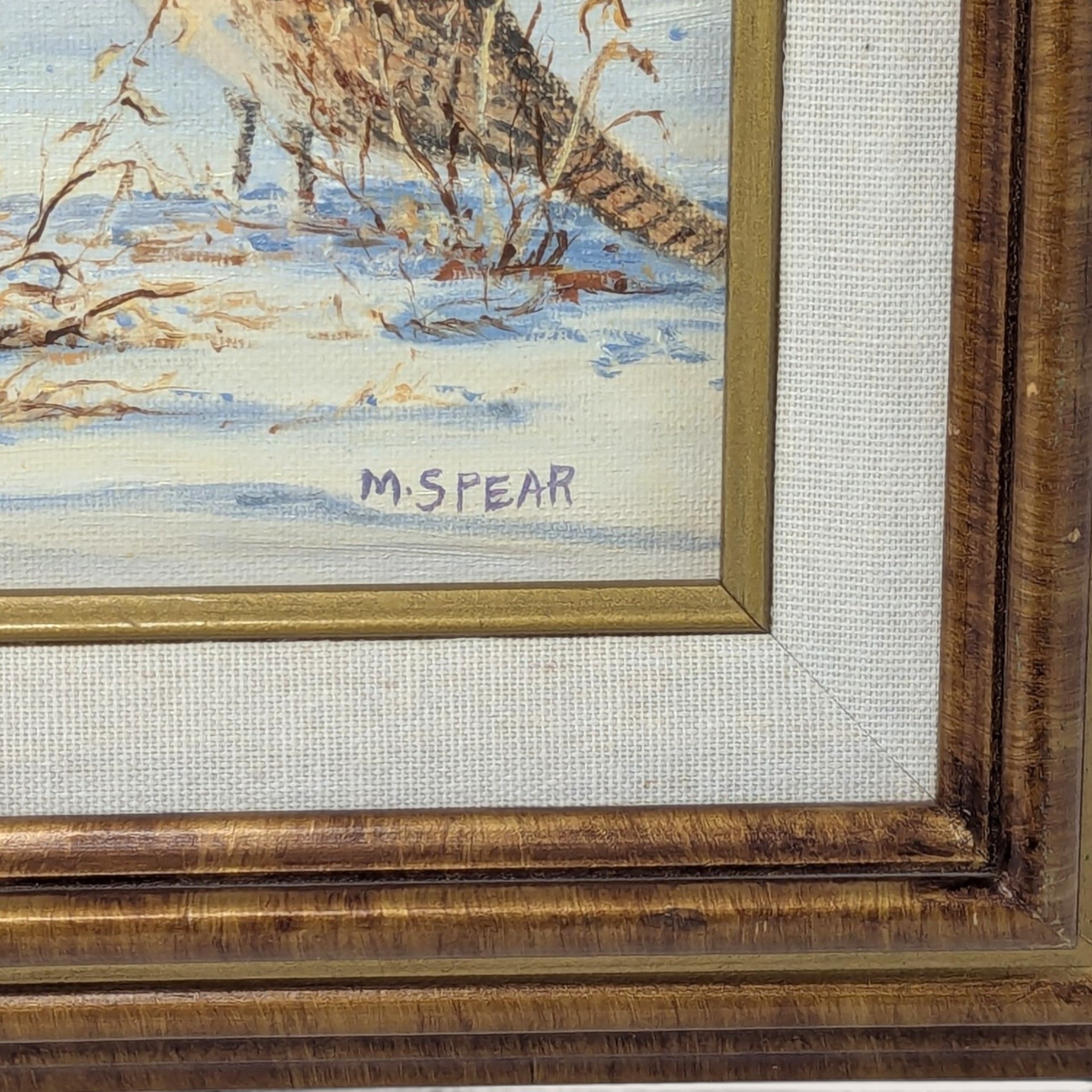 Original Vintage Martha Spear Pheasants Winter Painting Framed Art