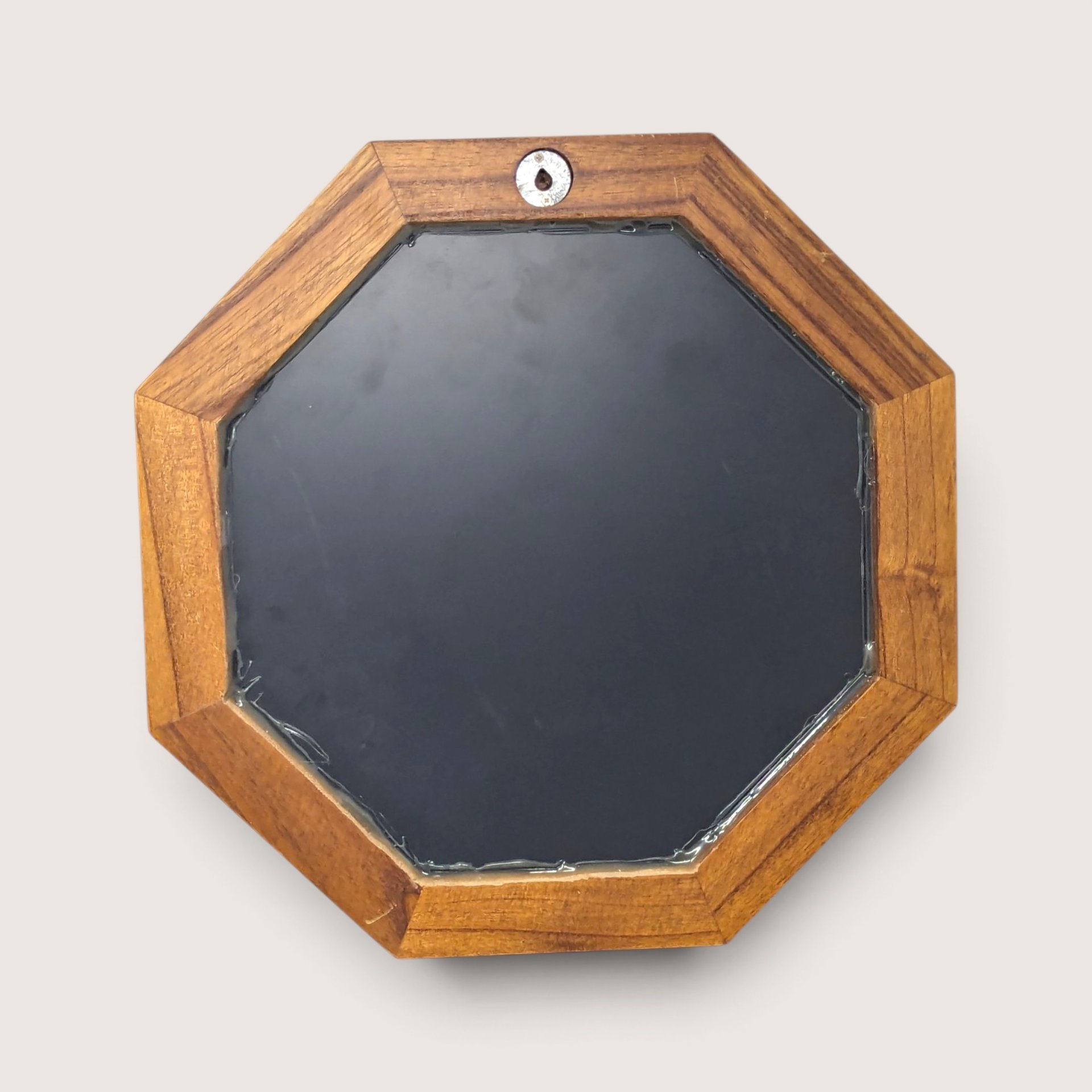 Vintage Octagon Etched Wolf Mirror Wood Frame Wall Hanging