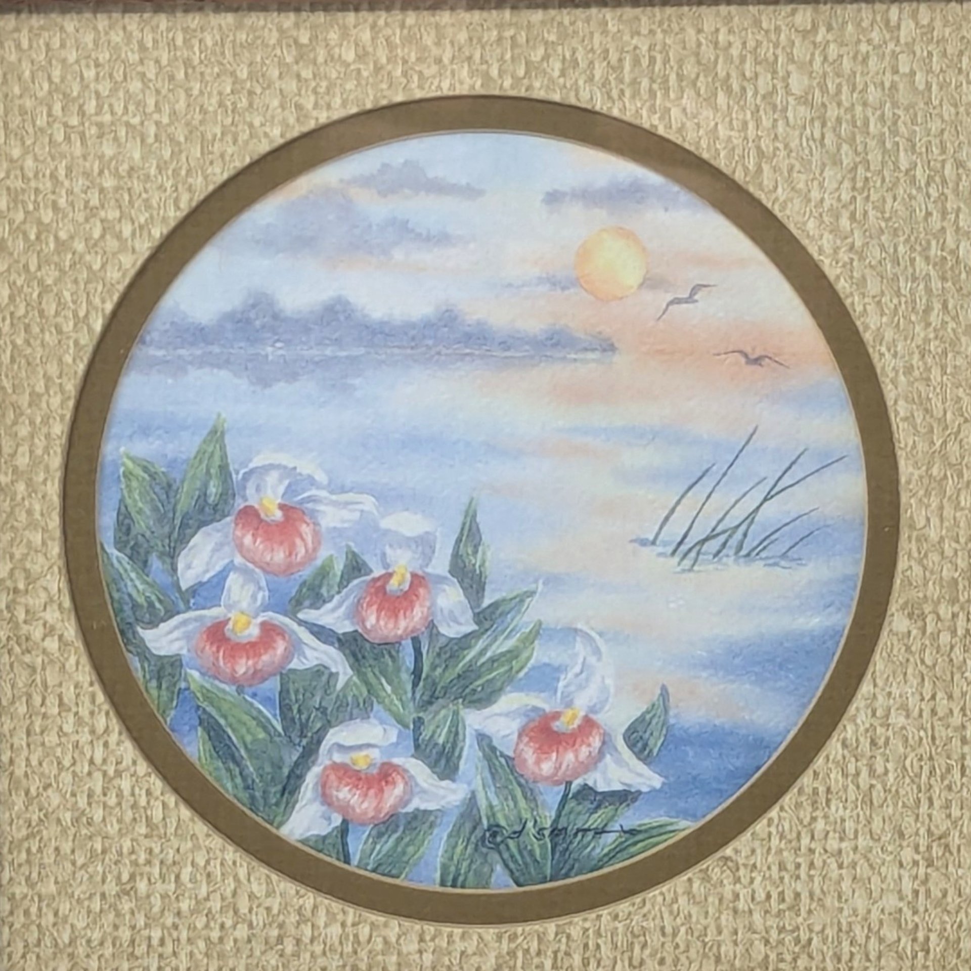 Vintage D. Smith Loon and Wildflower Framed Print Art