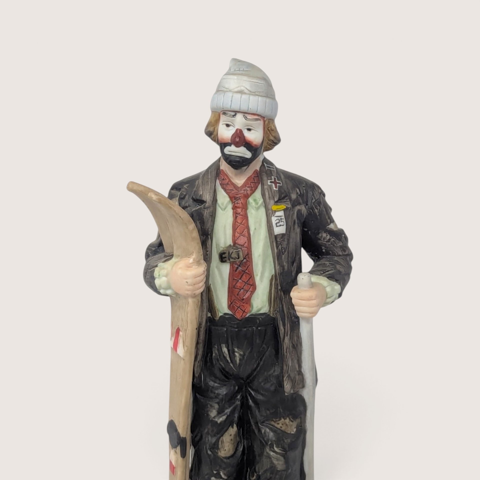 Vintage Flambro Emmett Kelly Jr Skier Porcelain Clown Figurine