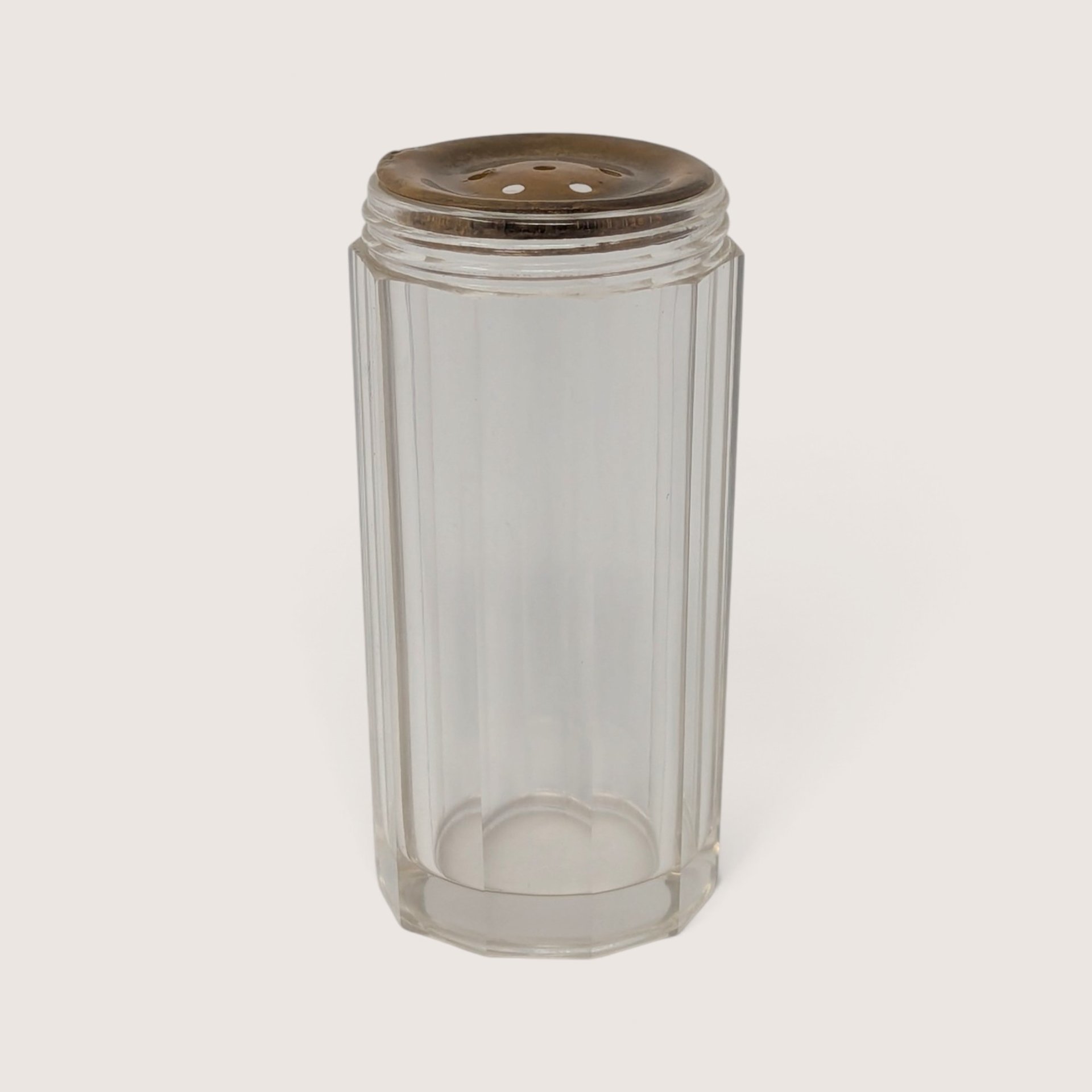Vintage Glass Powder Shaker Embossed Metal Lid