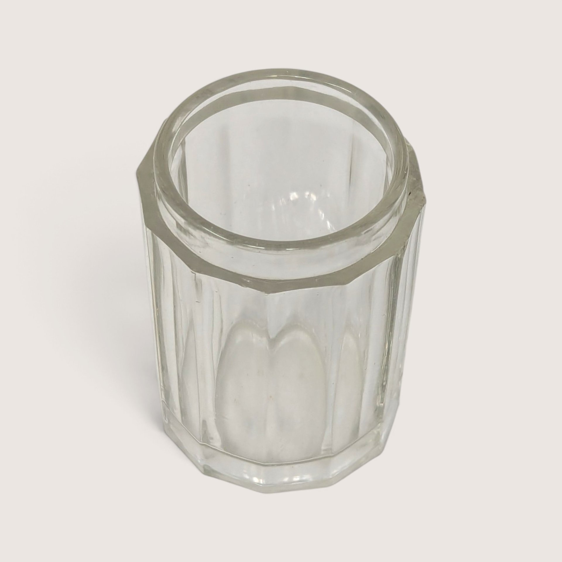 Vintage Faceted Glass Vanity Jar with Embossed Metal Lid 