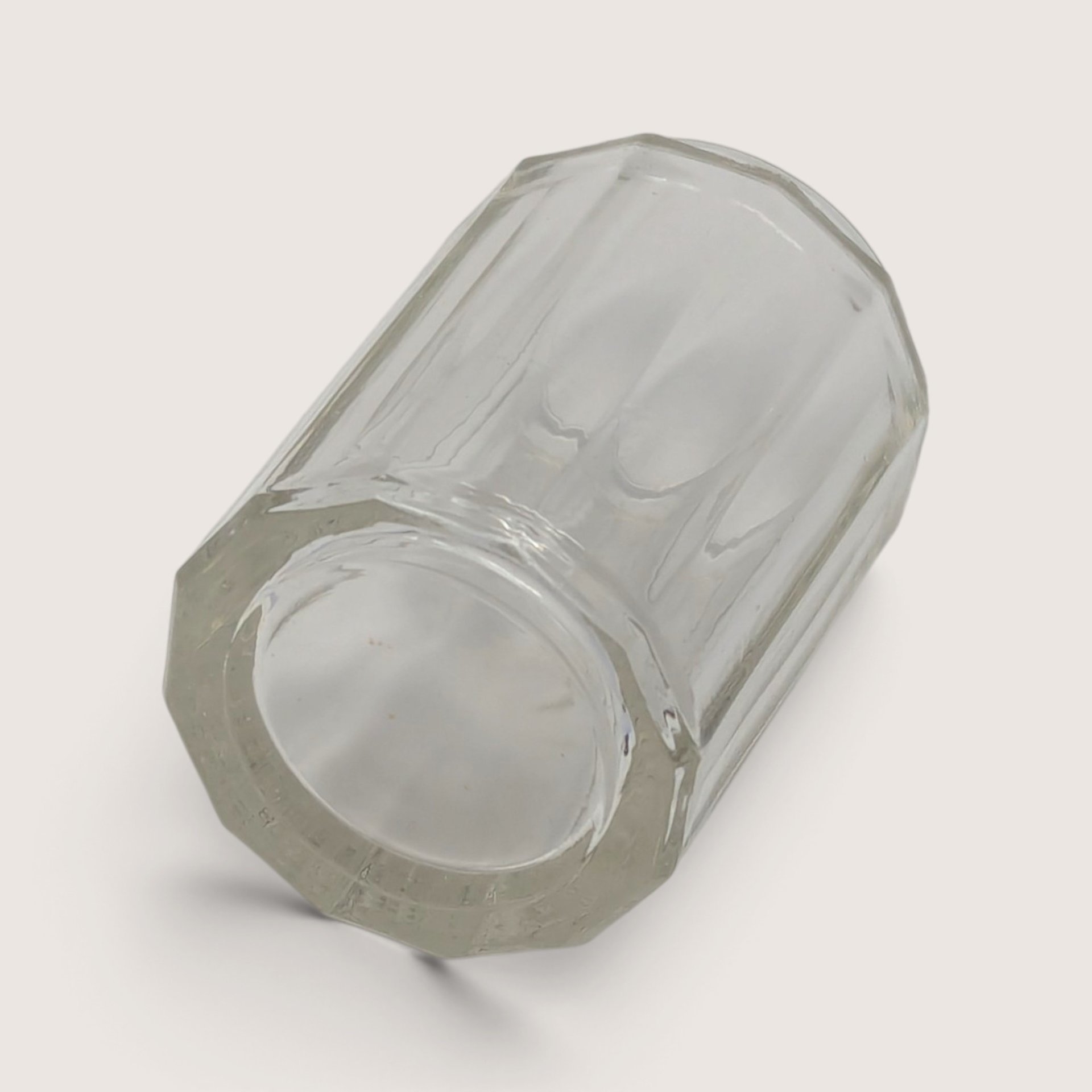 Vintage Faceted Glass Vanity Jar with Embossed Metal Lid 