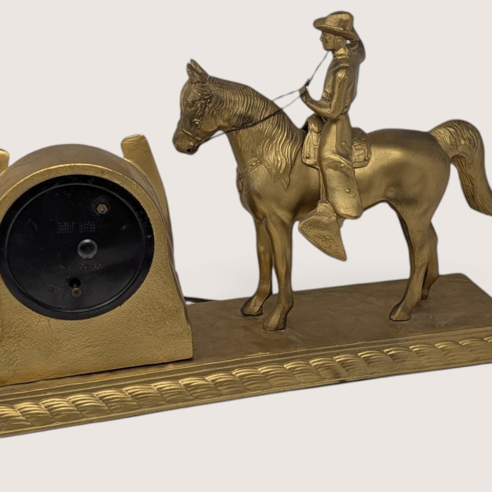 Vintage Cowboy Horse Horseshoe Electric Clock, Cord Cut