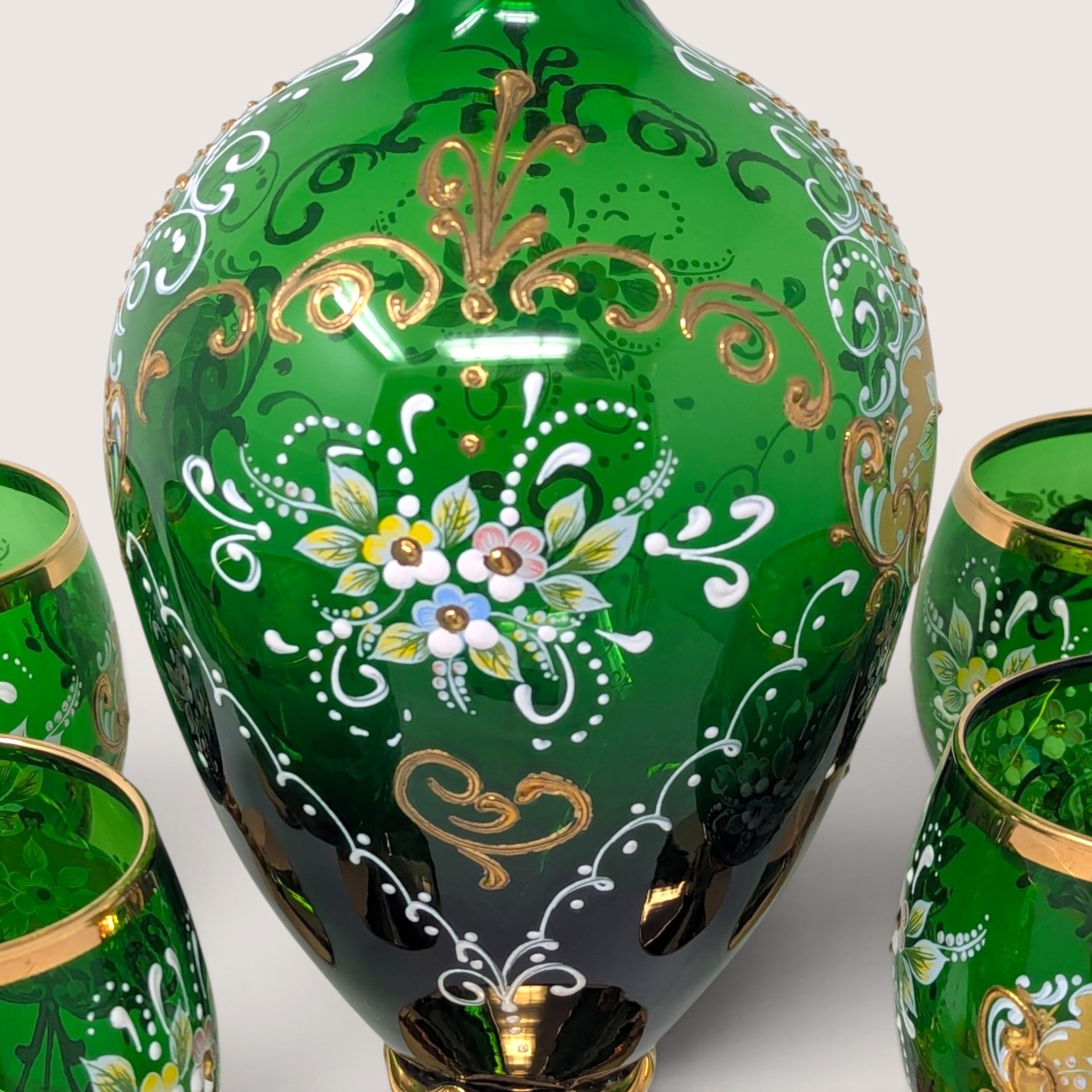 Vintage Italian Emerald Green Glass Decanter Set