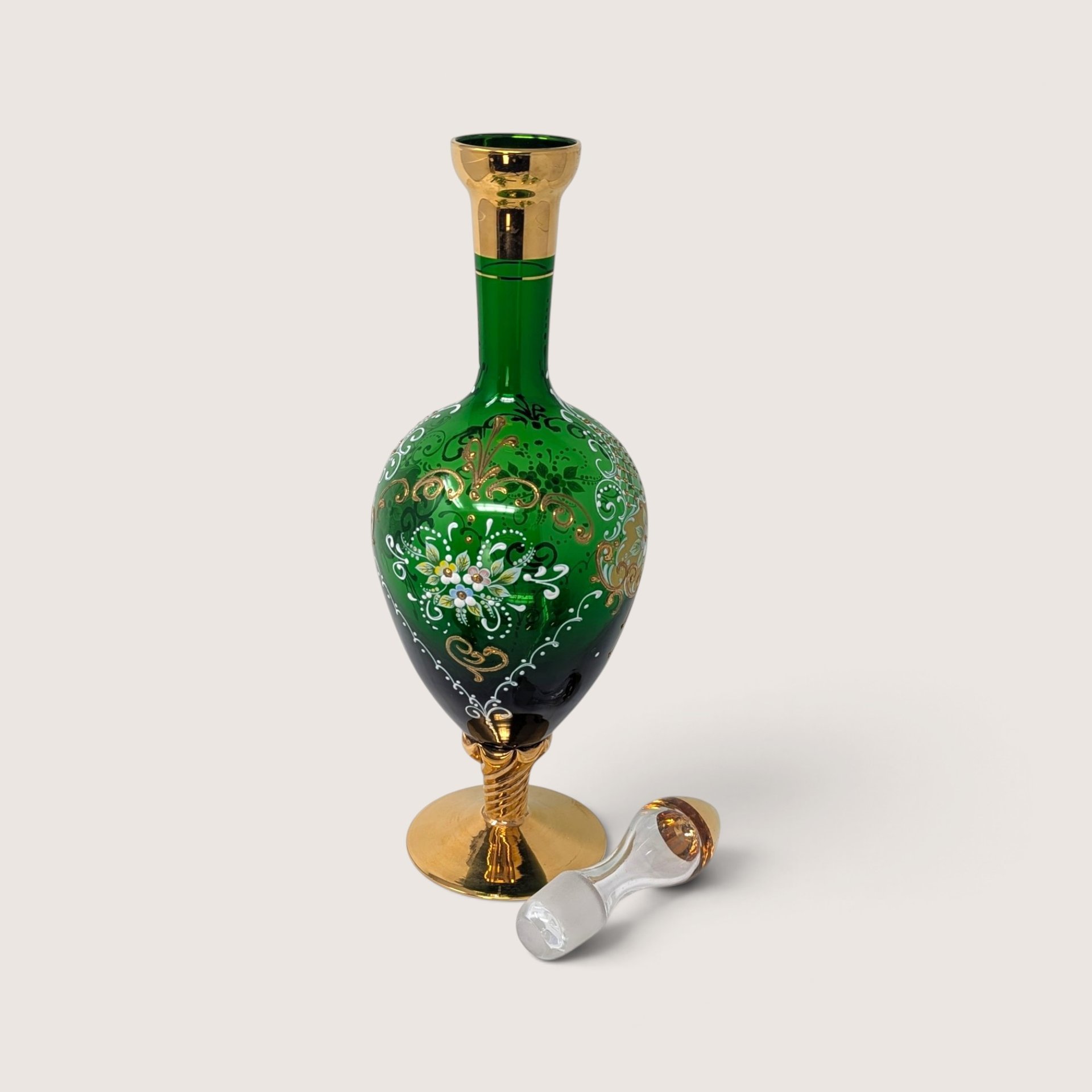 Vintage Italian Emerald Green Glass Decanter Set