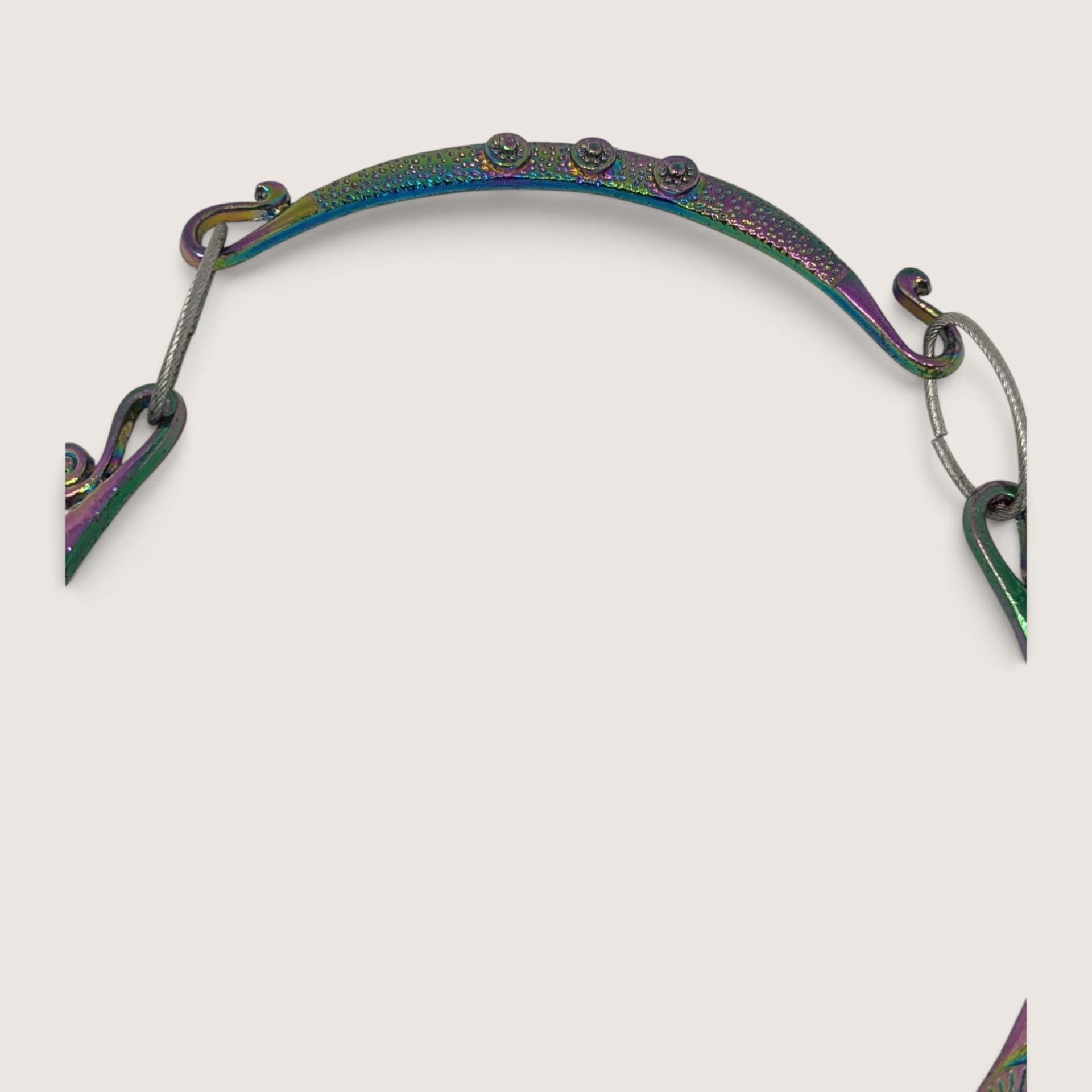 Vintage Rainbow Iridescent Metal Peacock Collar Bib Necklace