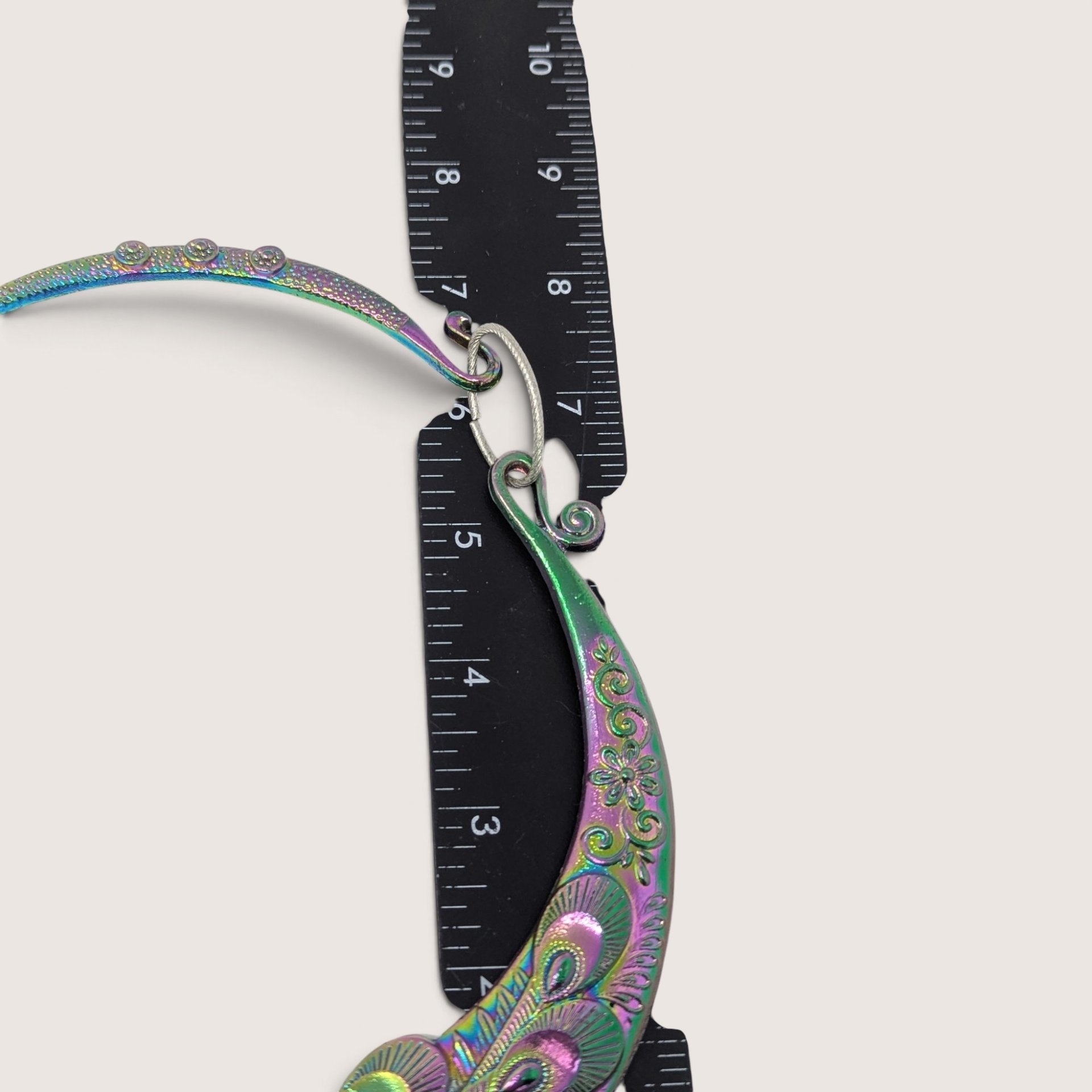 Vintage Rainbow Iridescent Metal Peacock Collar Bib Necklace