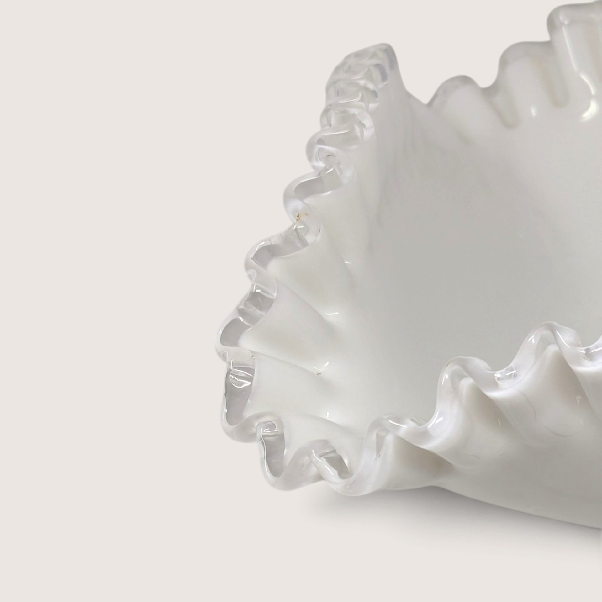 Vintage Milk Glass Pedestal Ruffled Bowl