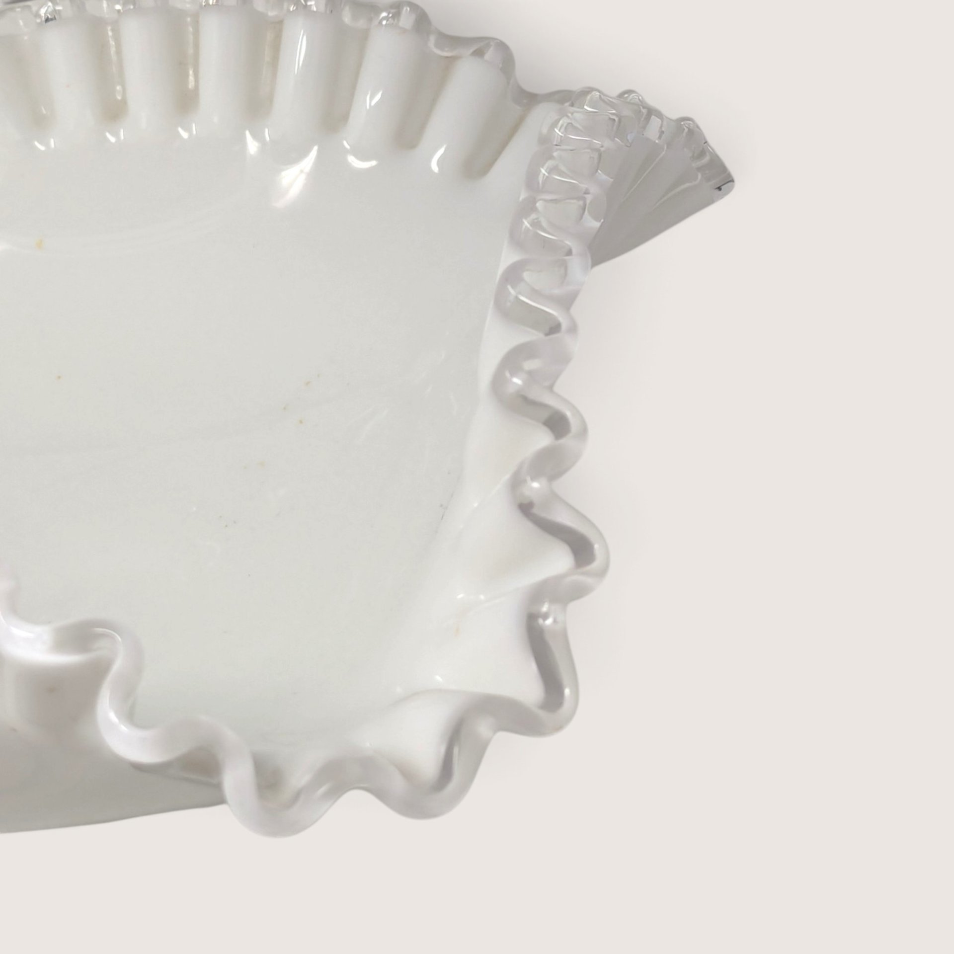 Vintage Milk Glass Pedestal Ruffled Bowl