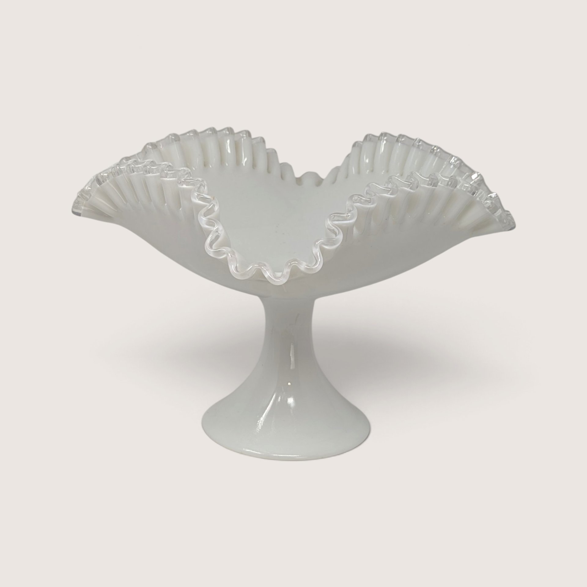 Vintage Milk Glass Pedestal Ruffled Bowl
