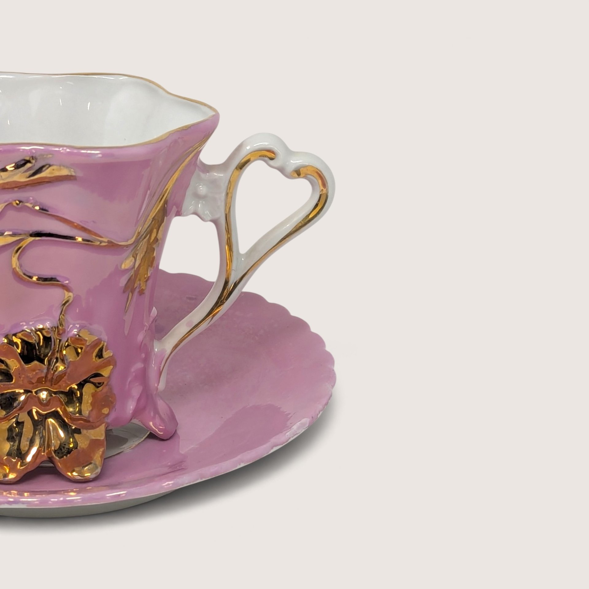Vintage Pink Gold Footed Floral Teacup and Saucer Set