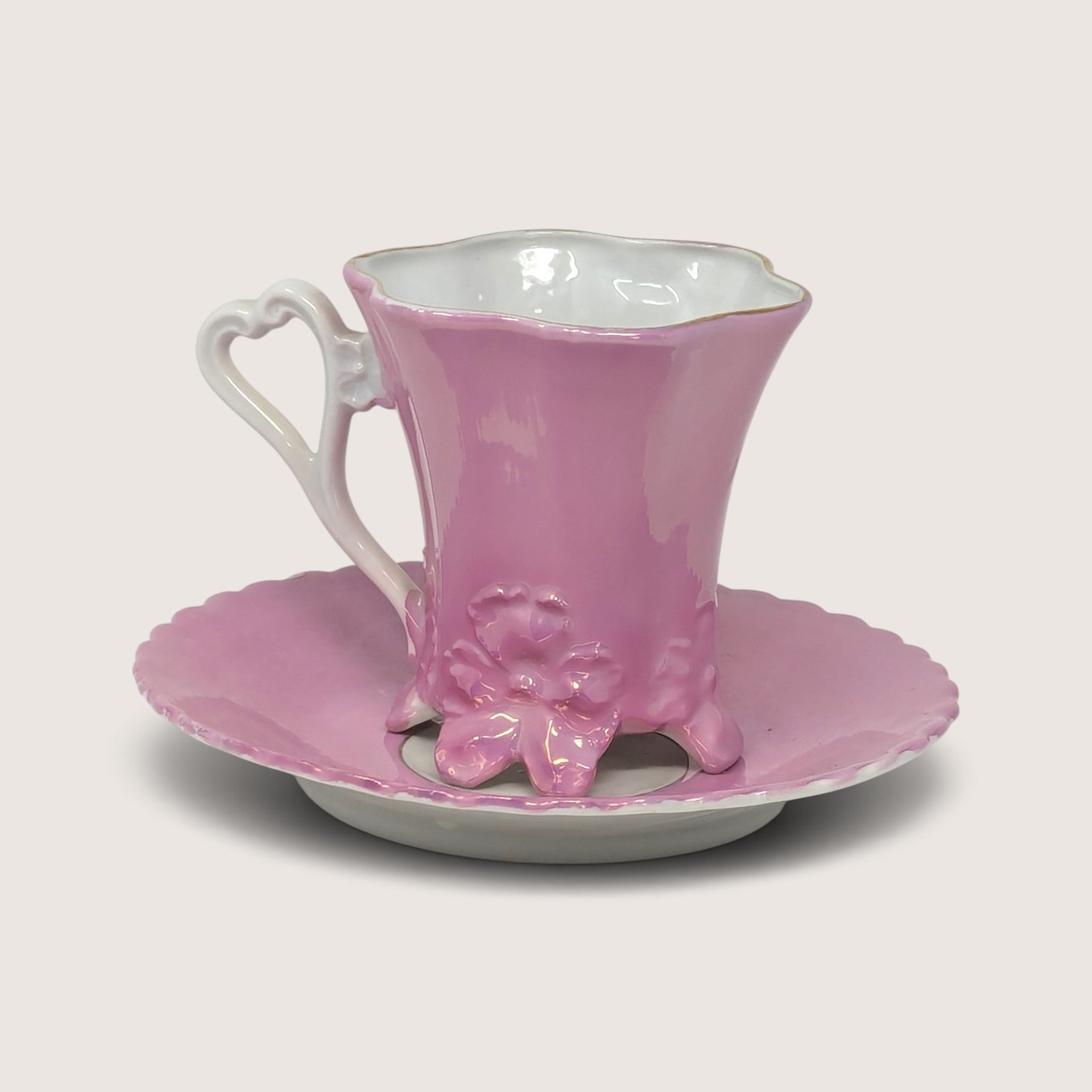 Vintage Pink Gold Footed Floral Teacup and Saucer Set