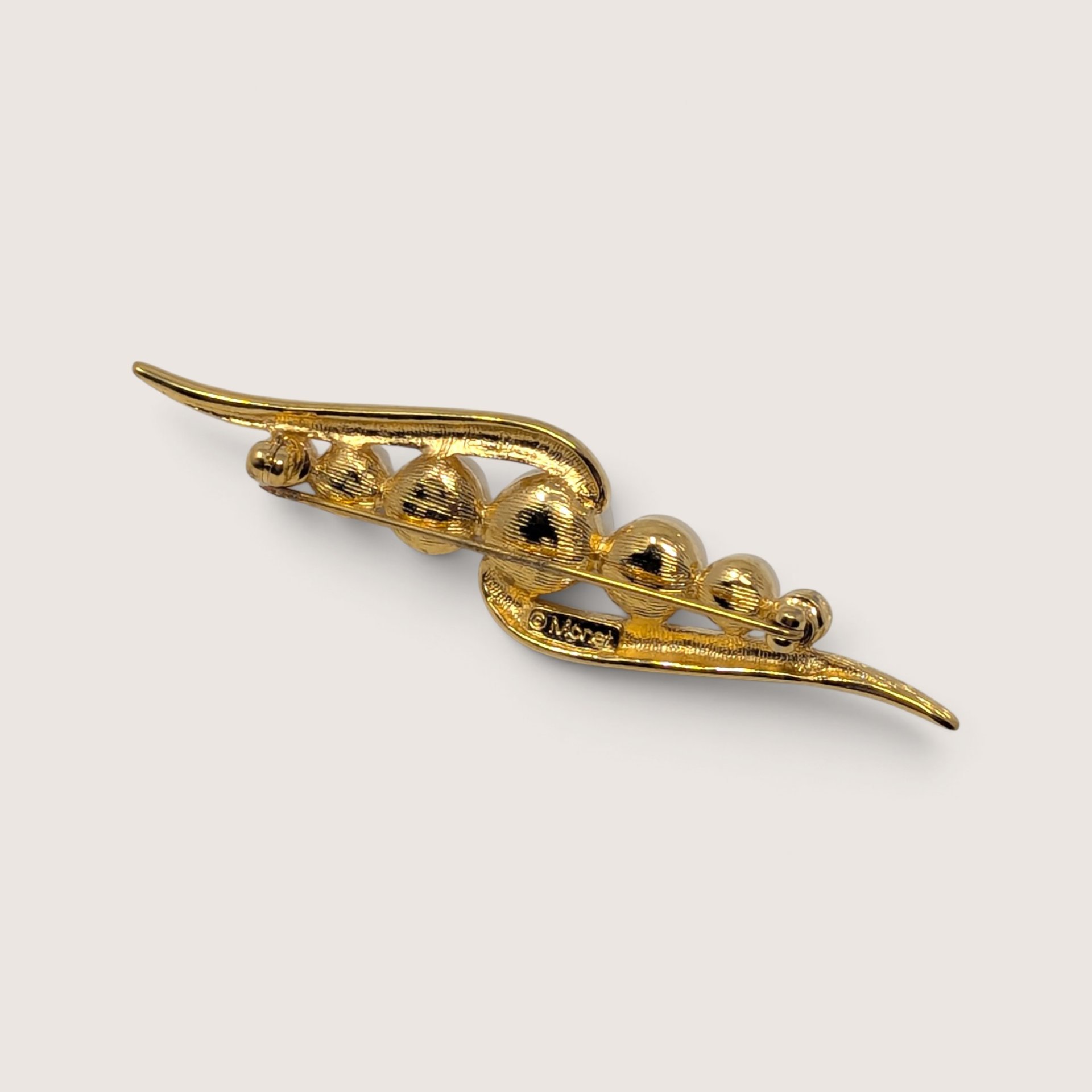 Vintage Monet Gold Tone Faux Pearl Swirl Brooch Designer Pin
