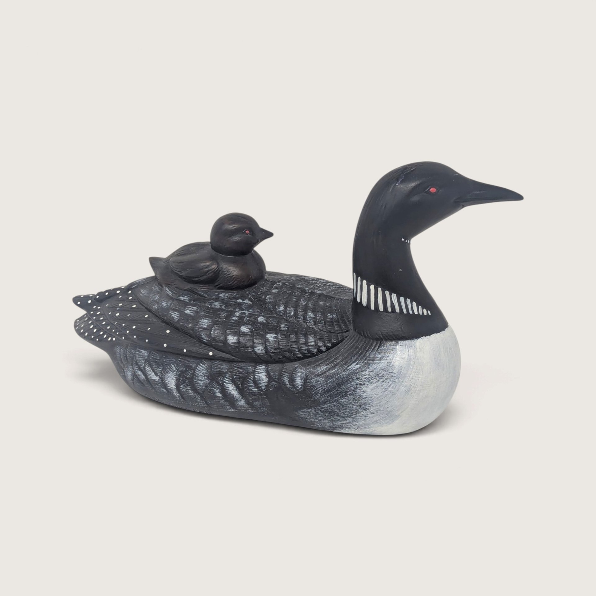Vintage Set of 3 Loon Figurines Carved Wood and Ceramic