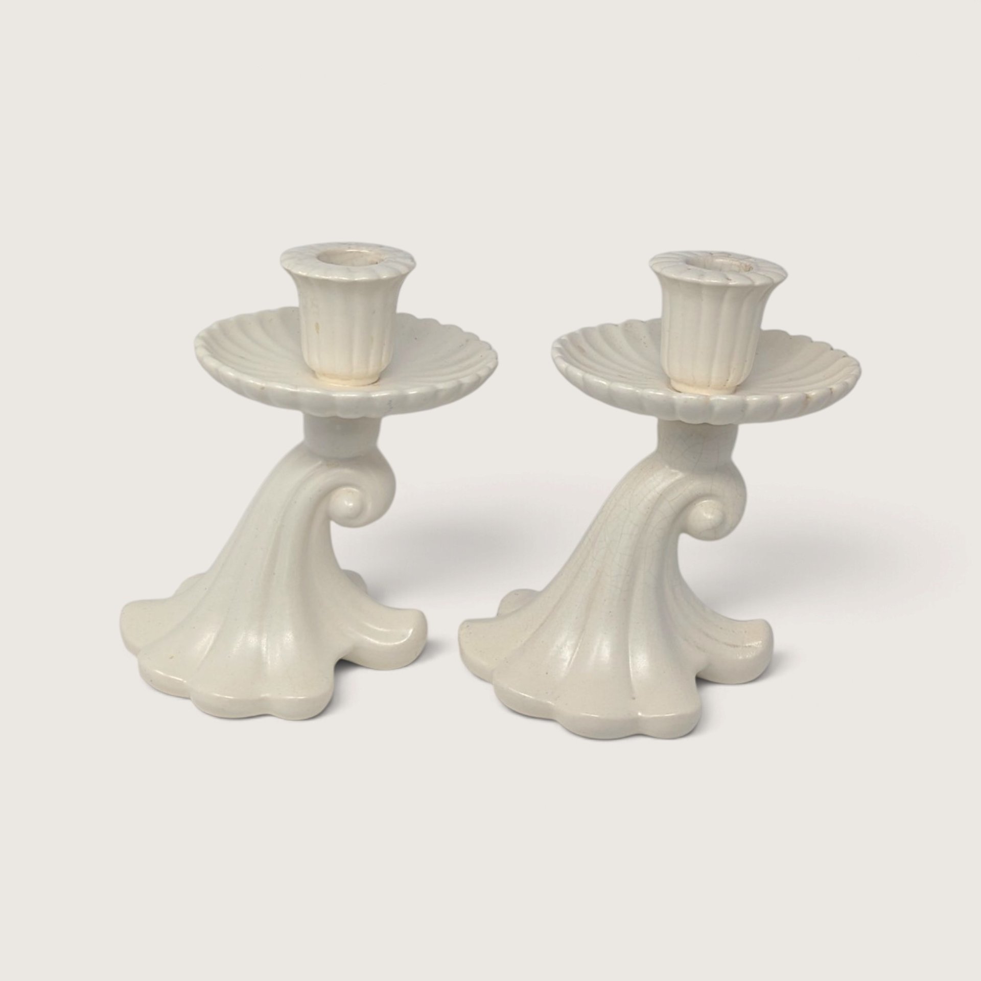 Vintage Red Wing 1197 Ceramic Candle Holder Pair White Taper Holders