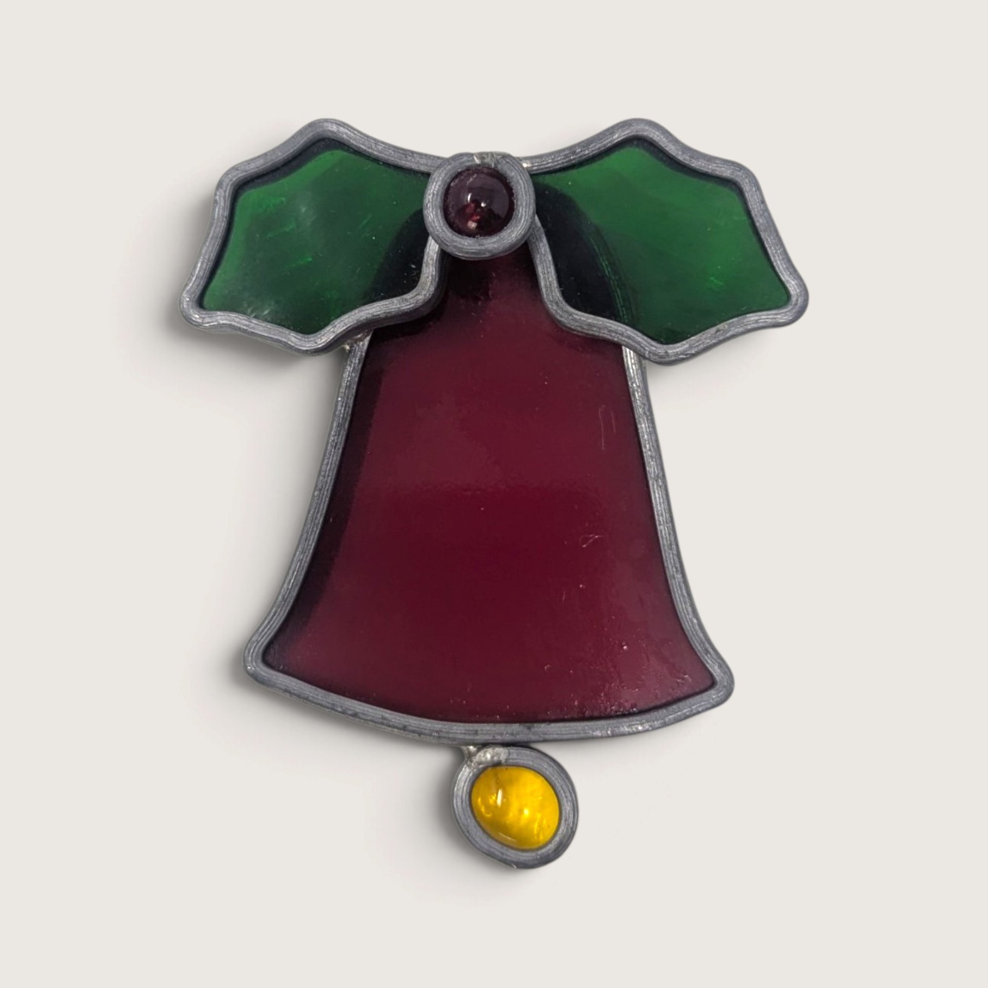 Vintage Stained Glass Bell Christmas Ornament Pair