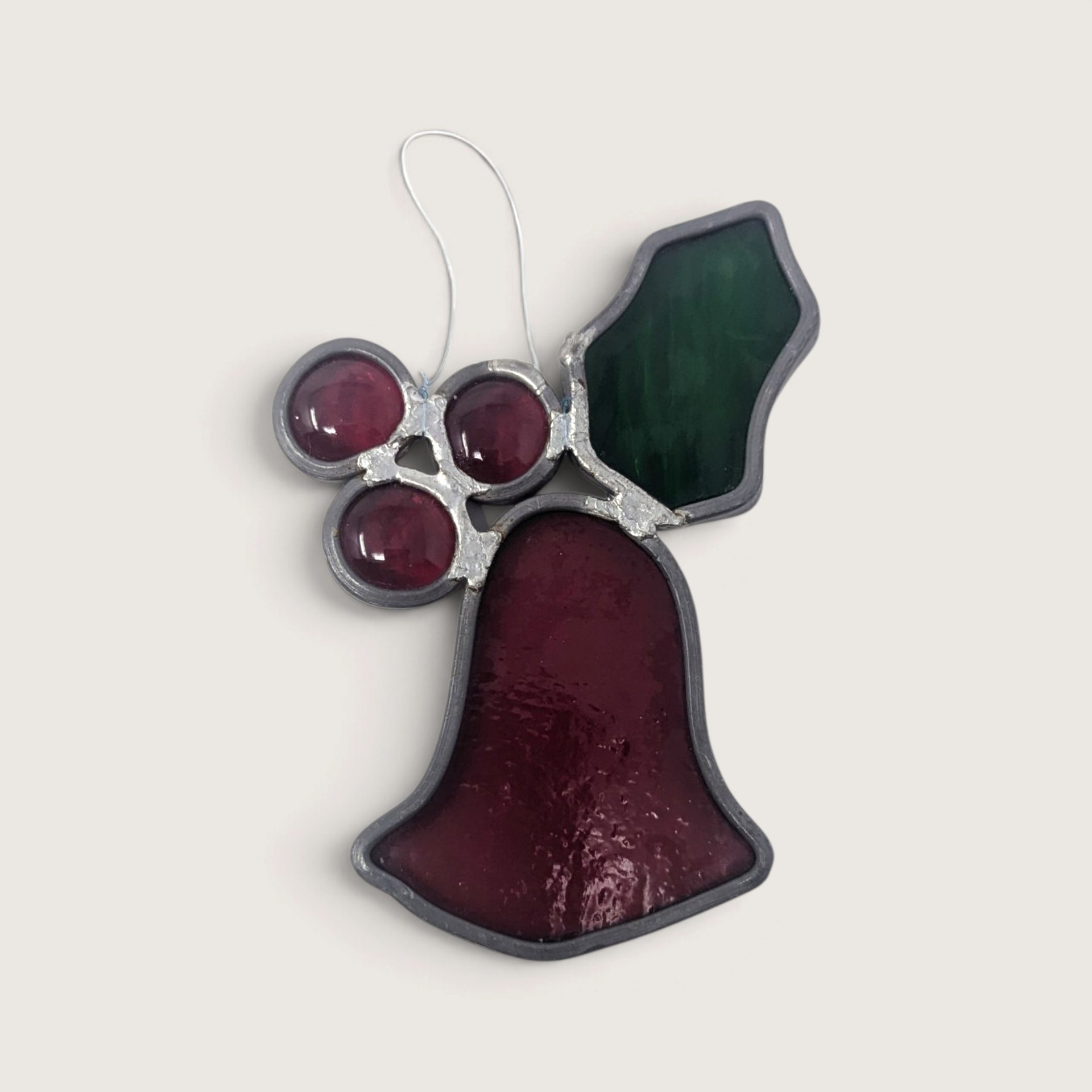 Vintage Stained Glass Bell Christmas Ornament Pair