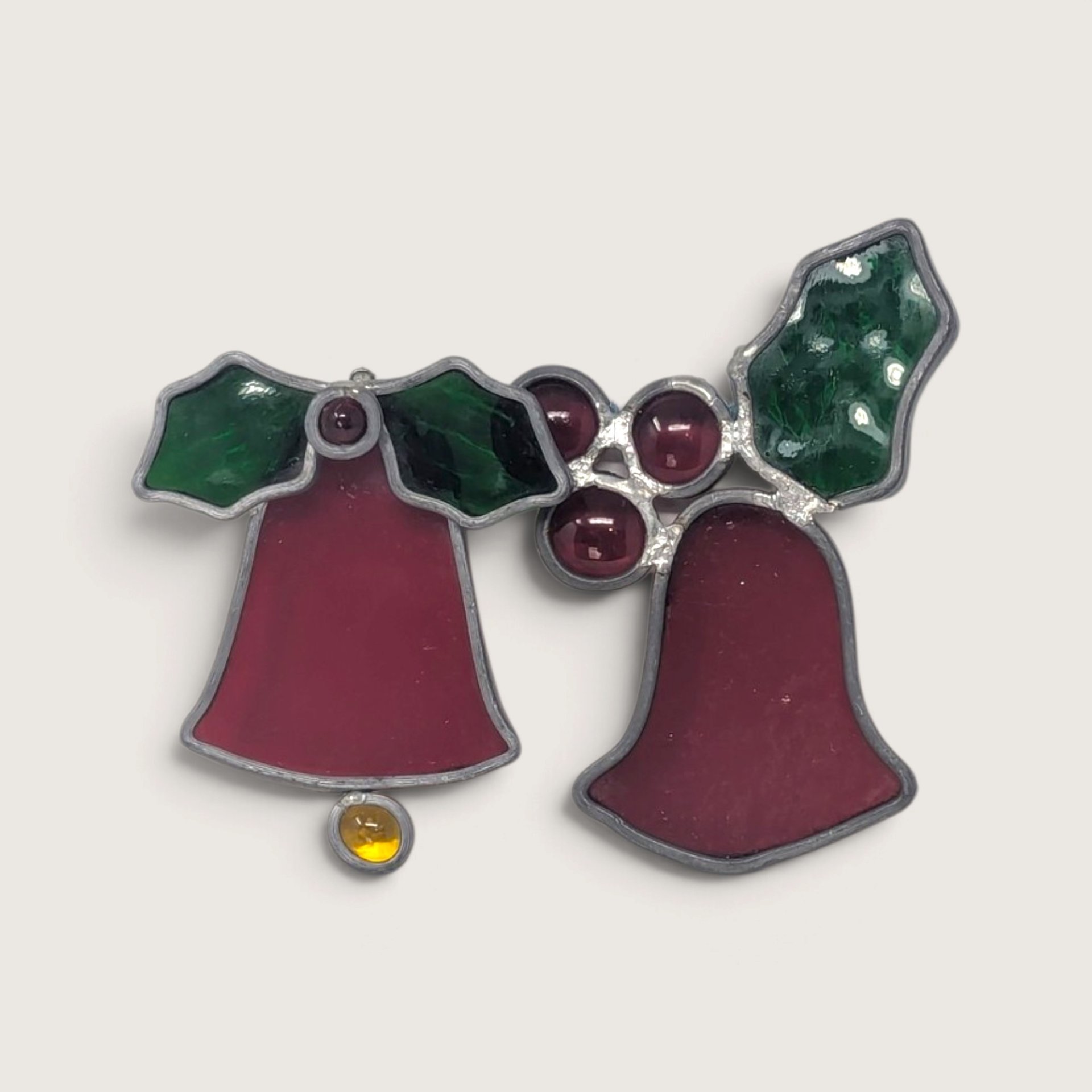 Vintage Stained Glass Bell Christmas Ornament Pair