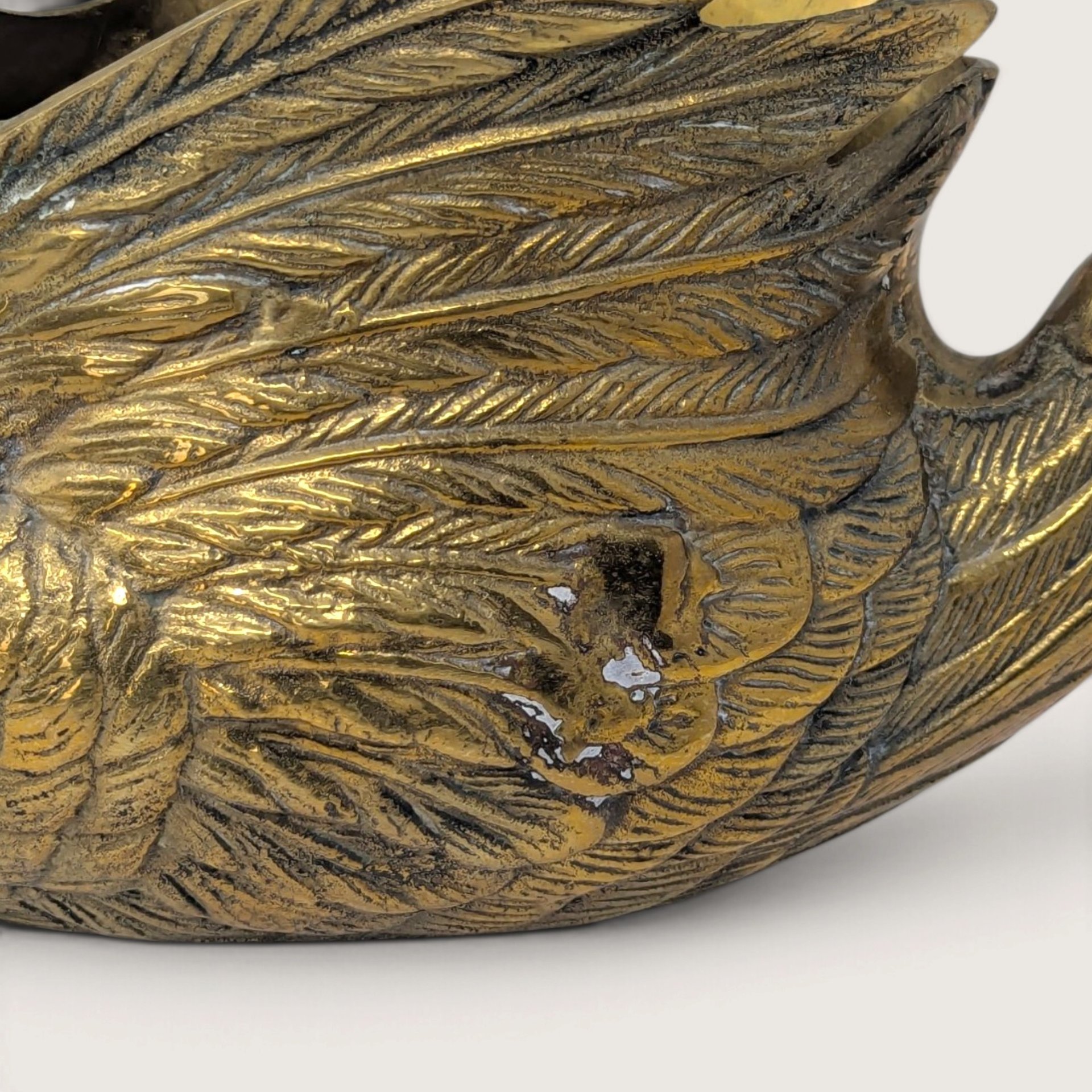 Large Vintage Solid Brass Swan Planter