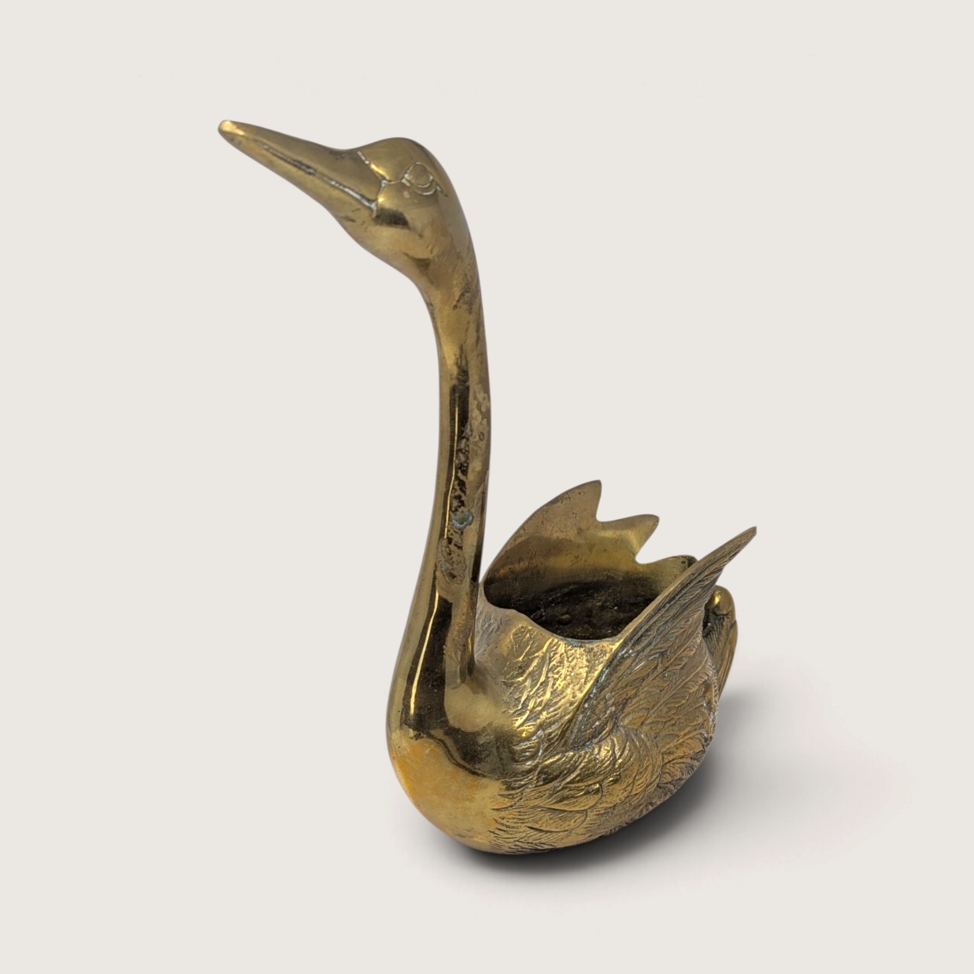 Large Vintage Solid Brass Swan Planter