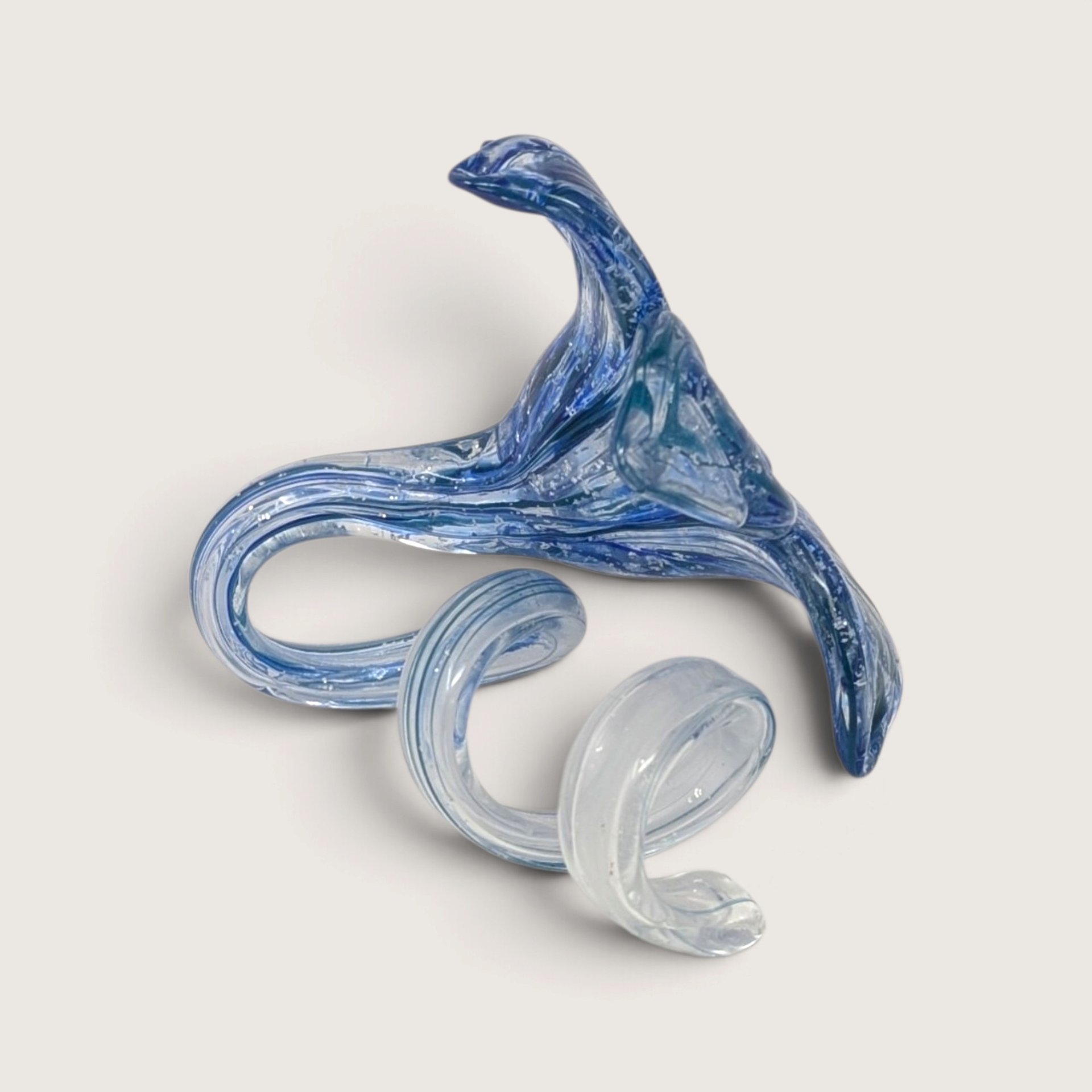 Vintage Blue Art Glass Flower Figurine With Scrolled Stem