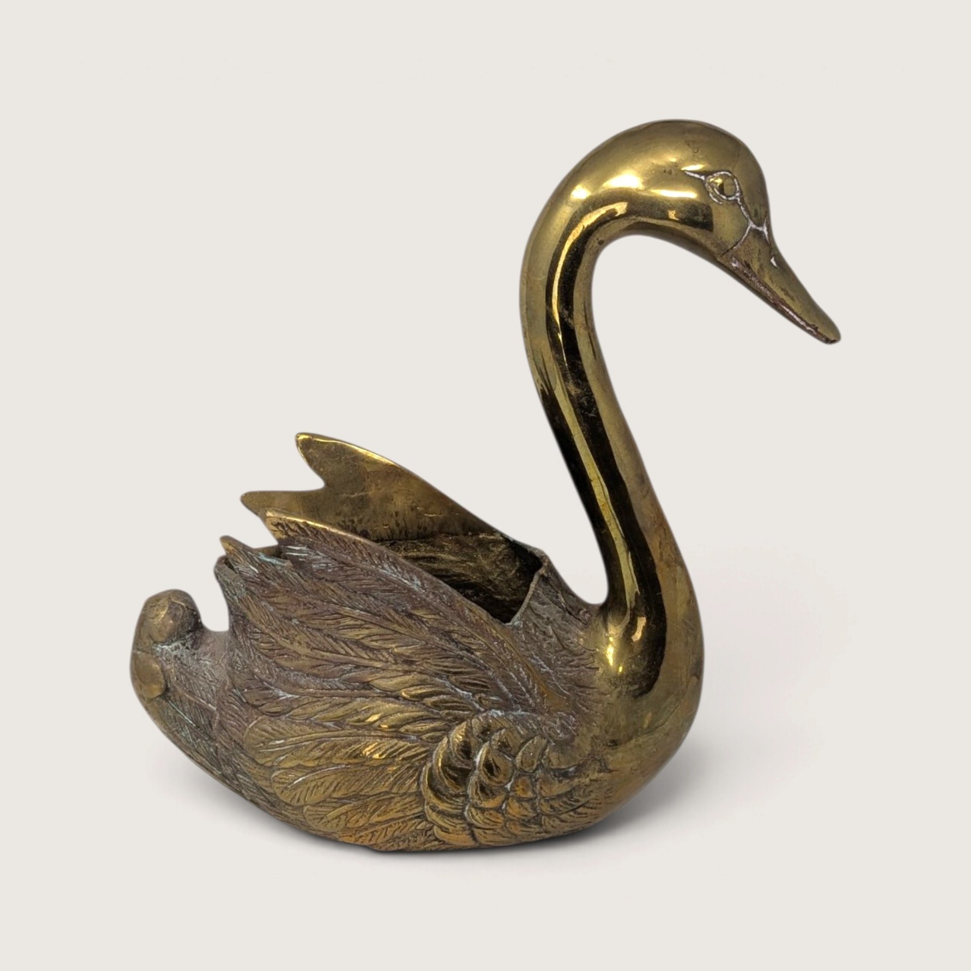 Vintage Solid Brass Swan Planter