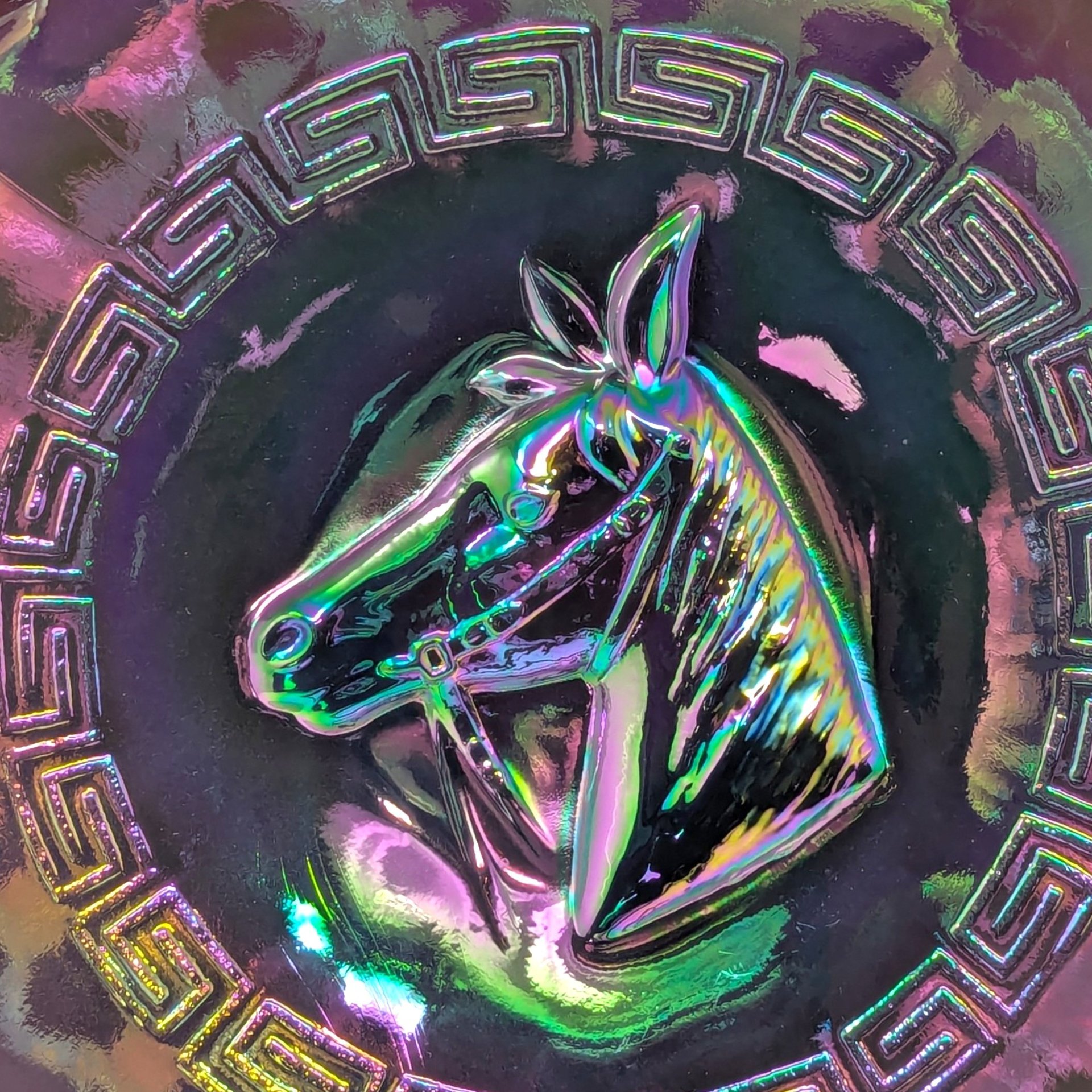 Antique Dugan Amethyst Carnival Glass Horse Head Plate