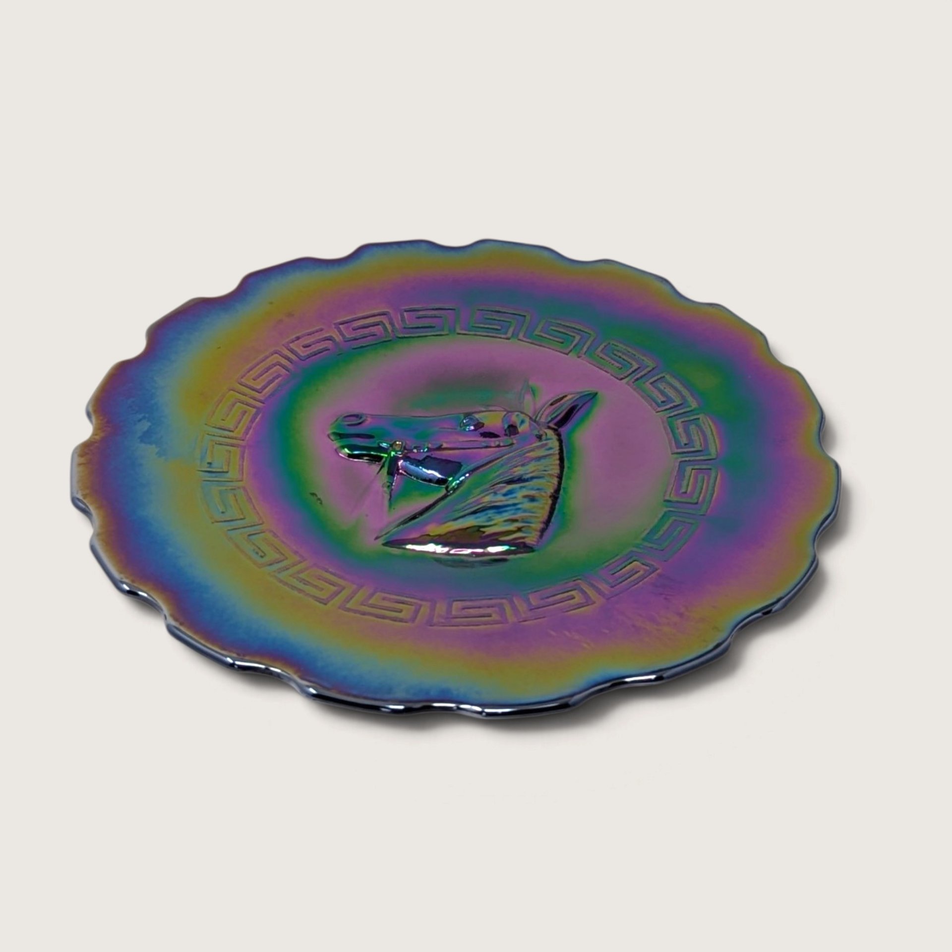Antique Dugan Amethyst Carnival Glass Horse Head Plate