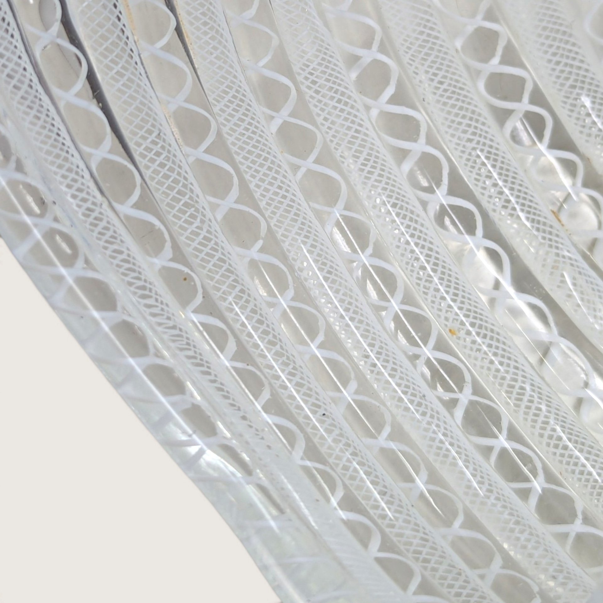 Vintage White Latticino Ribbed Handkerchief Folded Art Glass