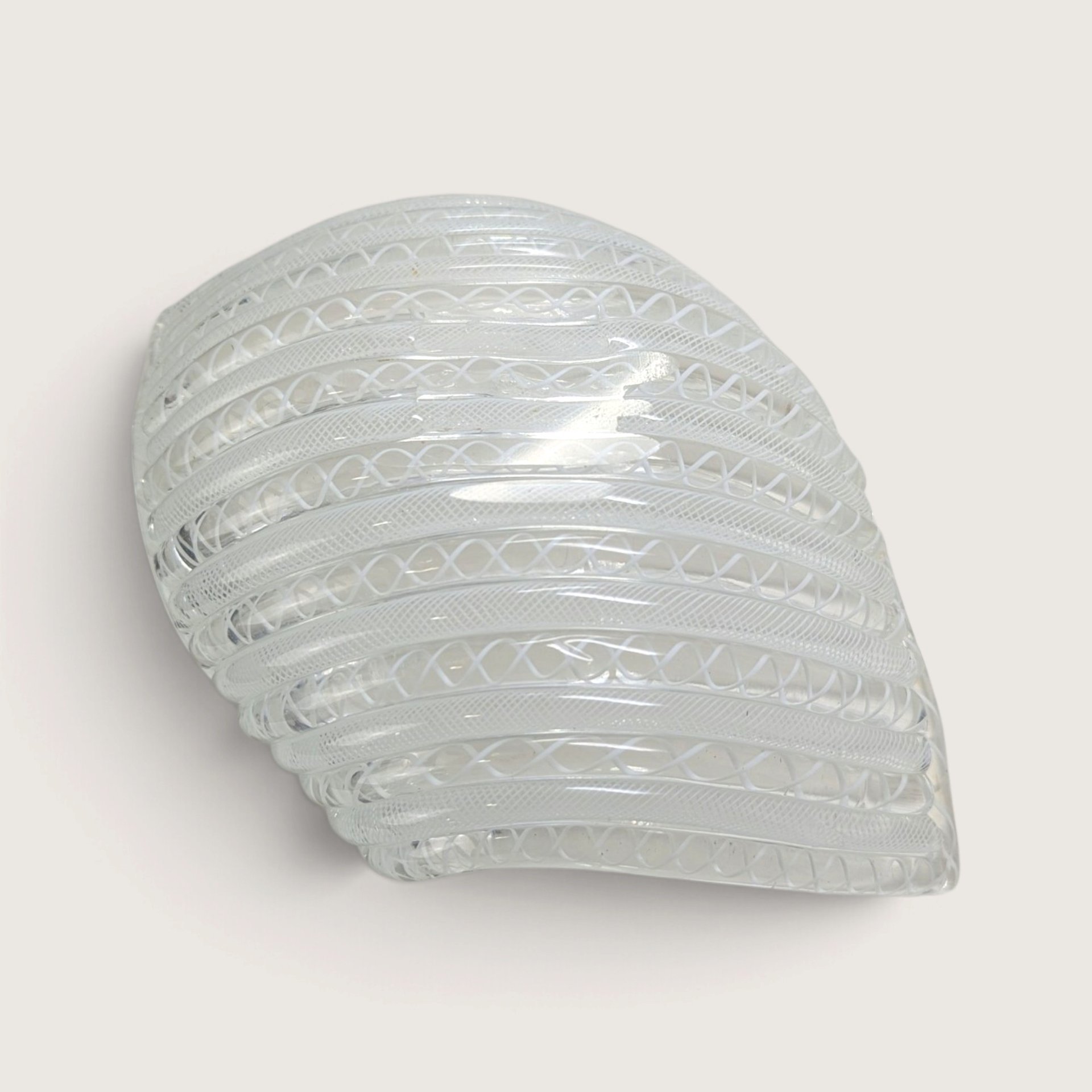 Vintage White Latticino Ribbed Handkerchief Folded Art Glass